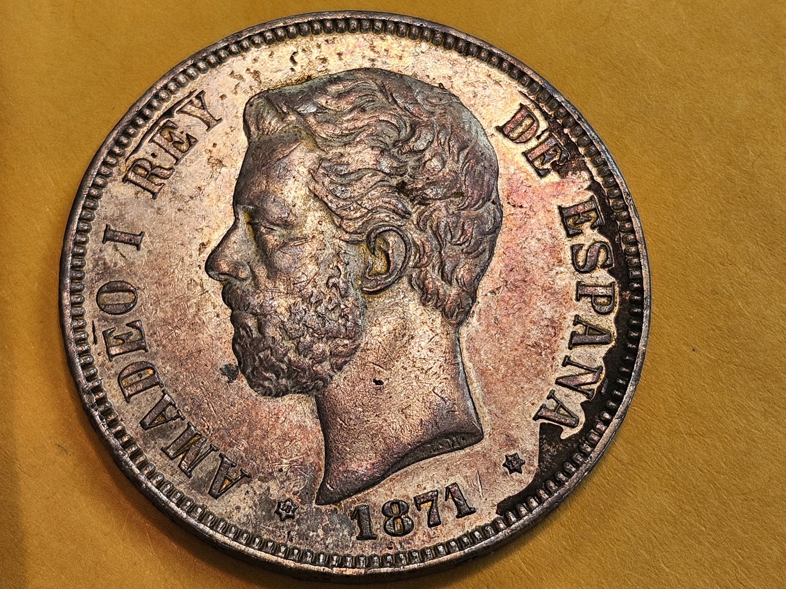 Choice About Uncirculated 1871 Spain silver 5 pesetas (1 of 10)