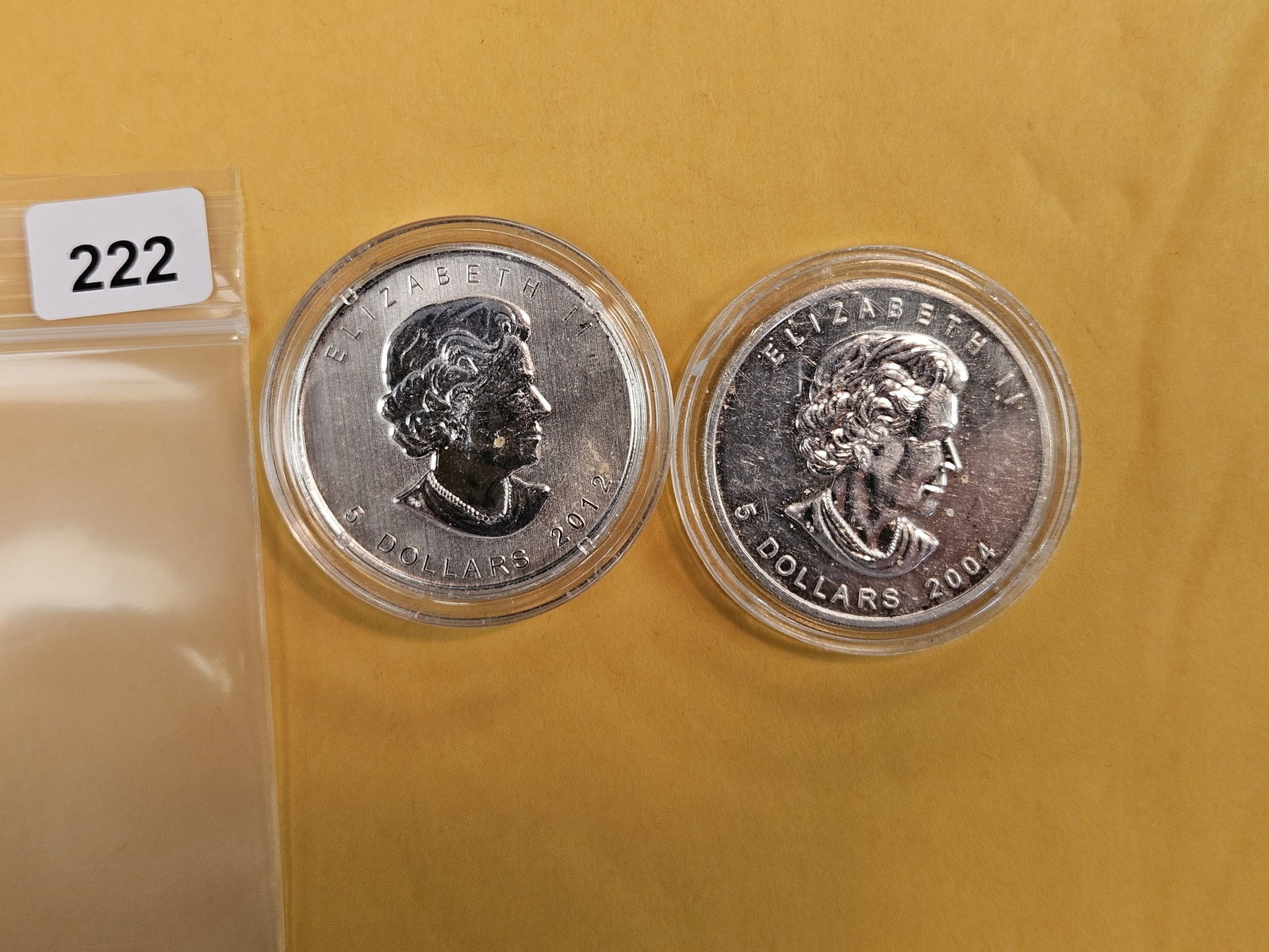 Two GEM Canada silver Five Dollars: Partially colorized reverses