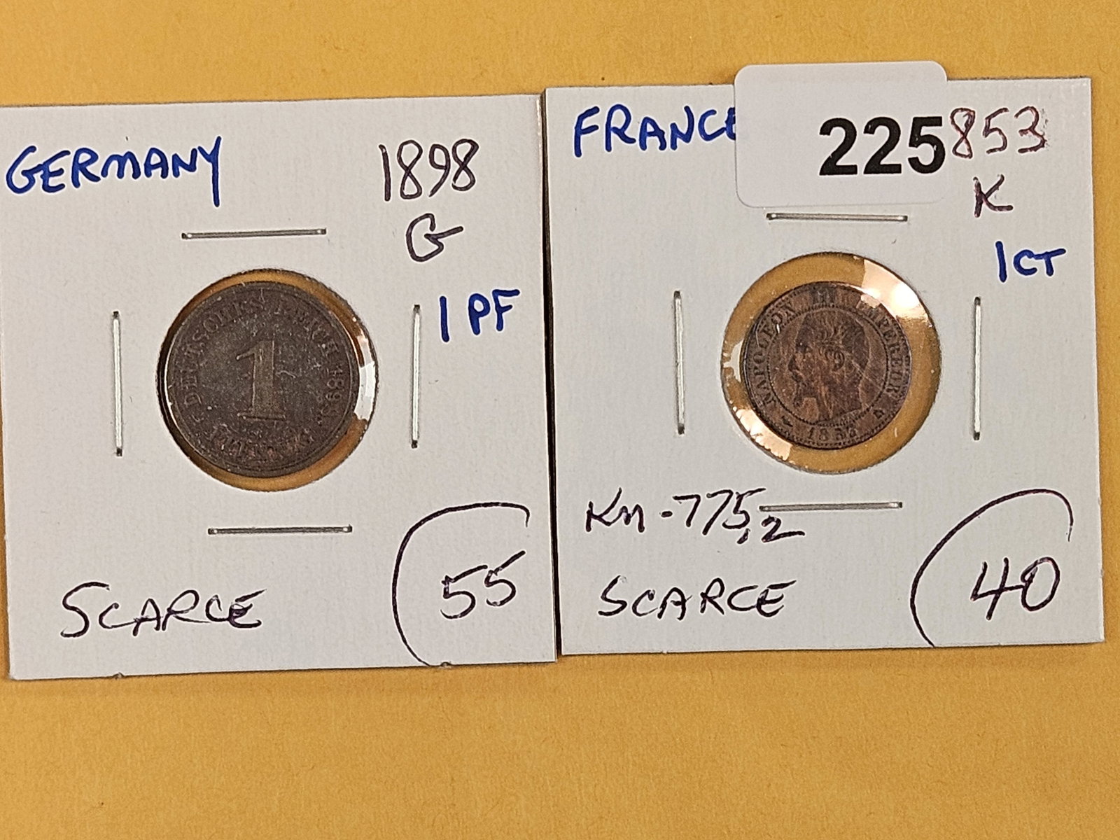 Two Better date German and France coins: 1898 and 1853 