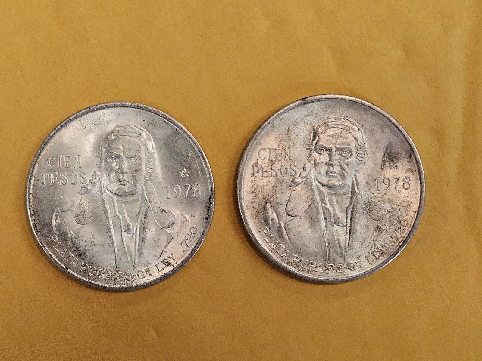 Two bright silver 1978 Mexico cien pesos: Nice silvers 
