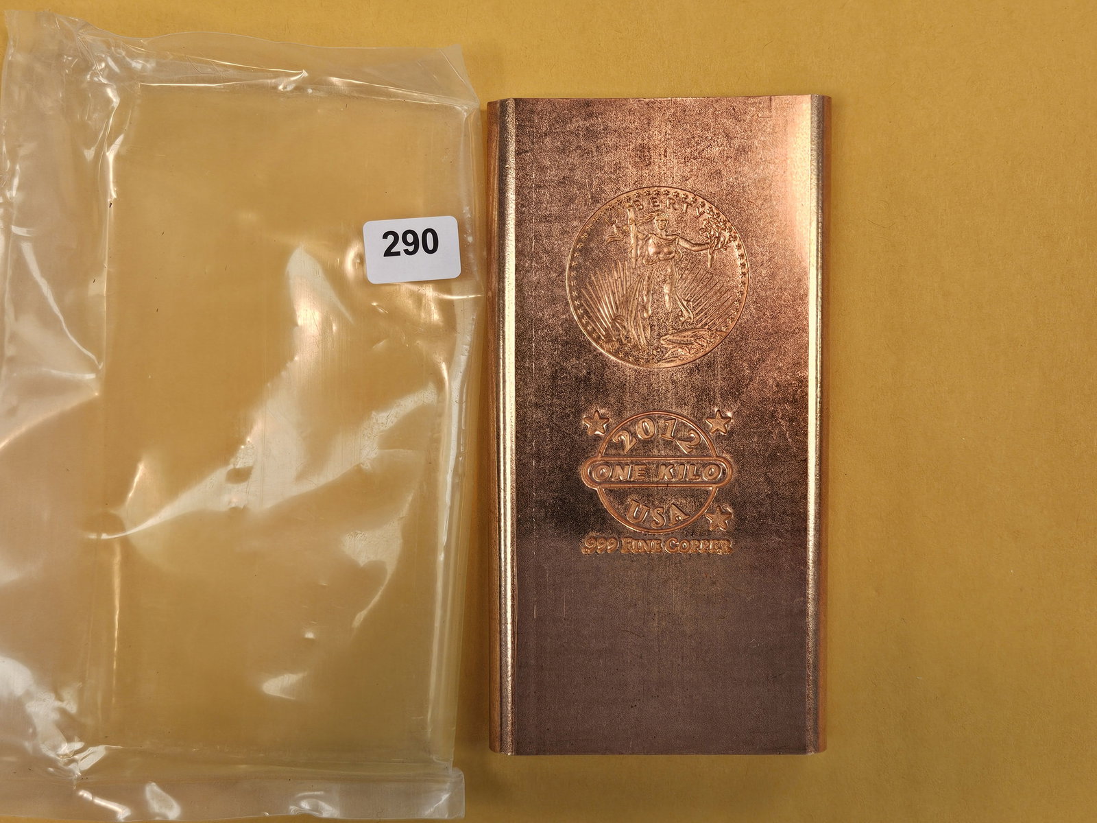 ONE KILO .999 fine copper bar: Gaudens motif