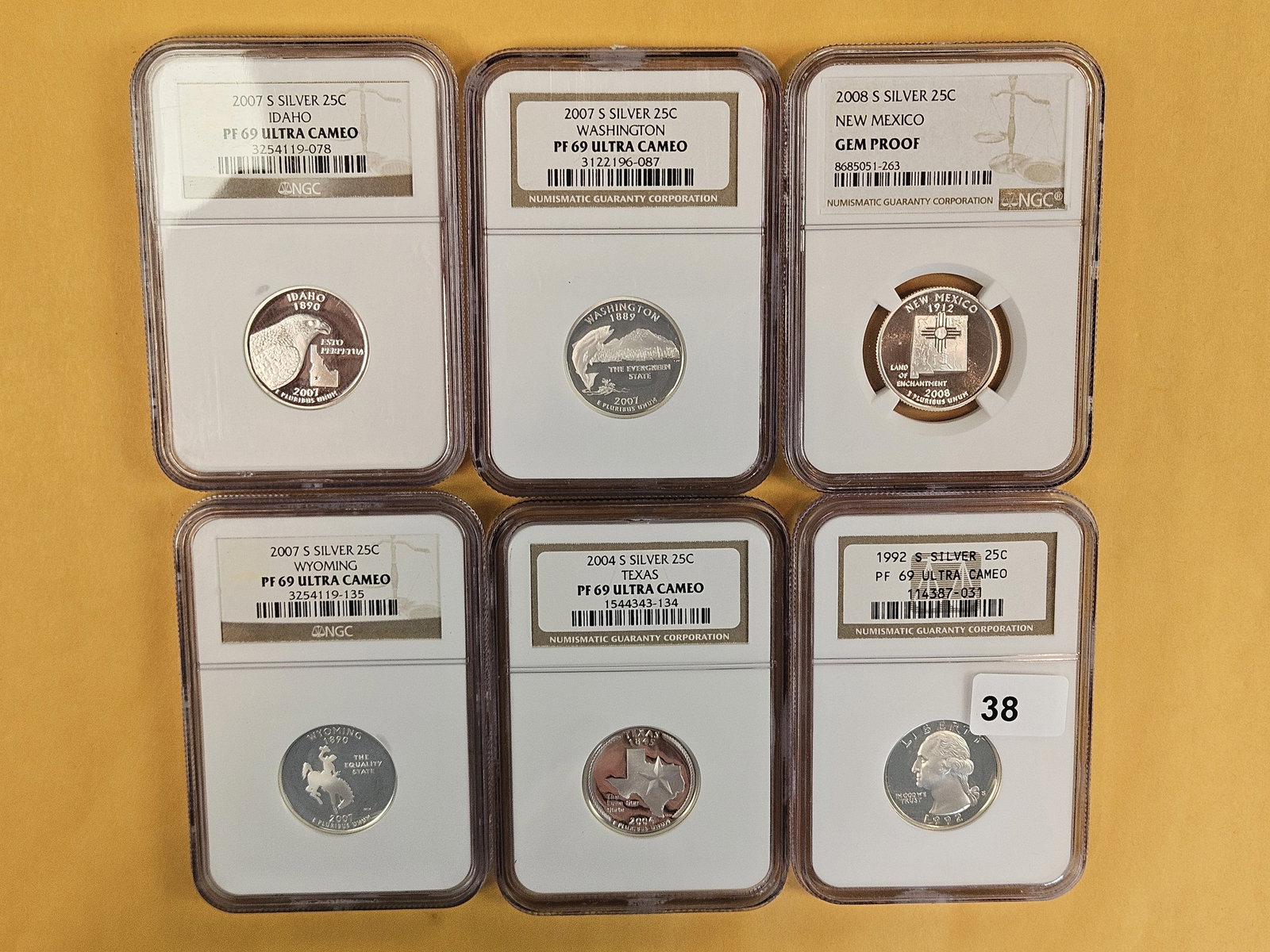 Six NGC-graded, GEM Proof, SILVER Washington Quarters (1 of 3)