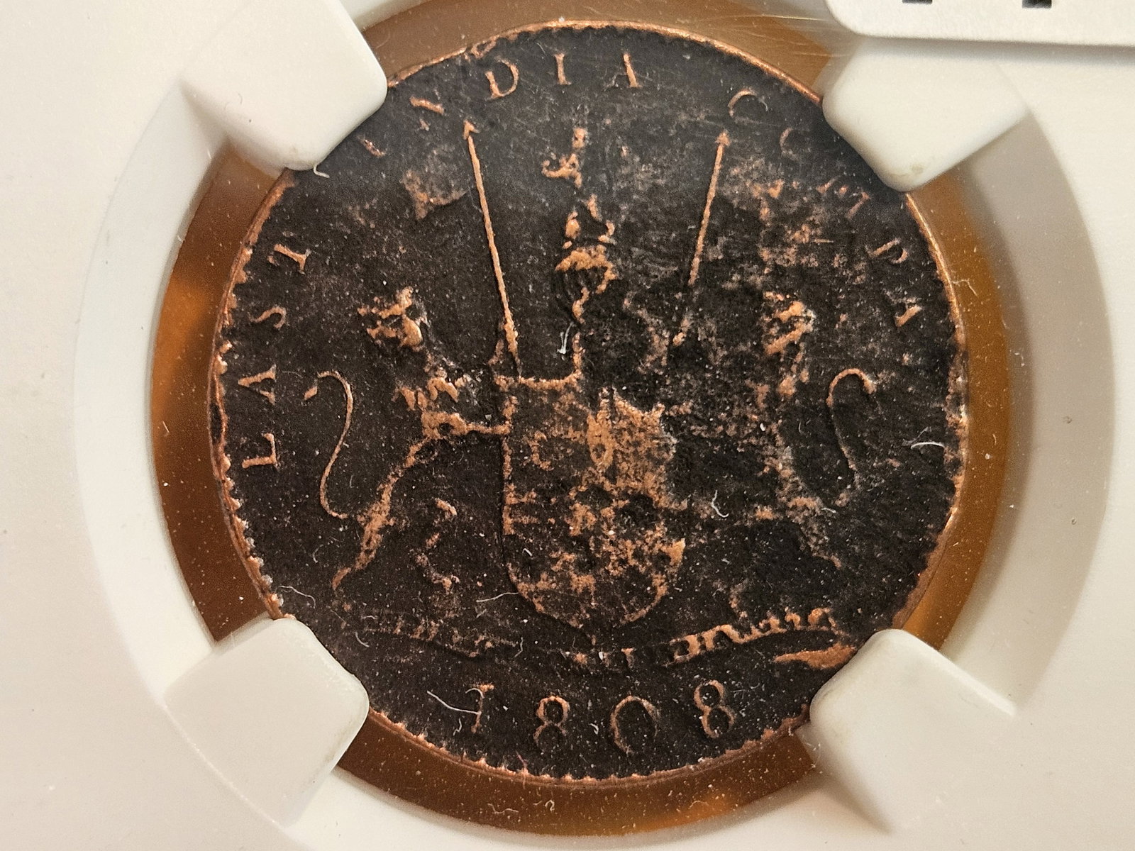 NGC 1808 East India Company 10 cash: Madras Presidency. 4.7 grams. Admiral Garder 