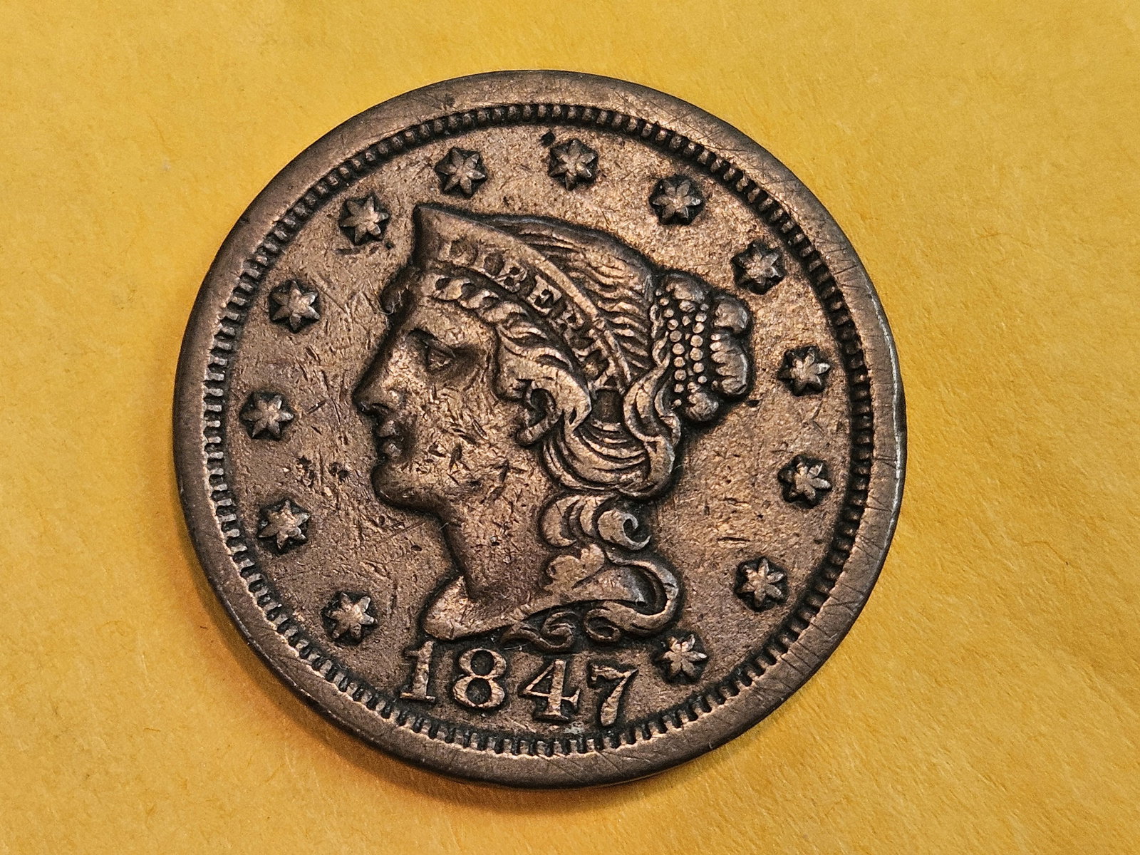 1847 Braided Hair Large cent: In Very Fine plus 