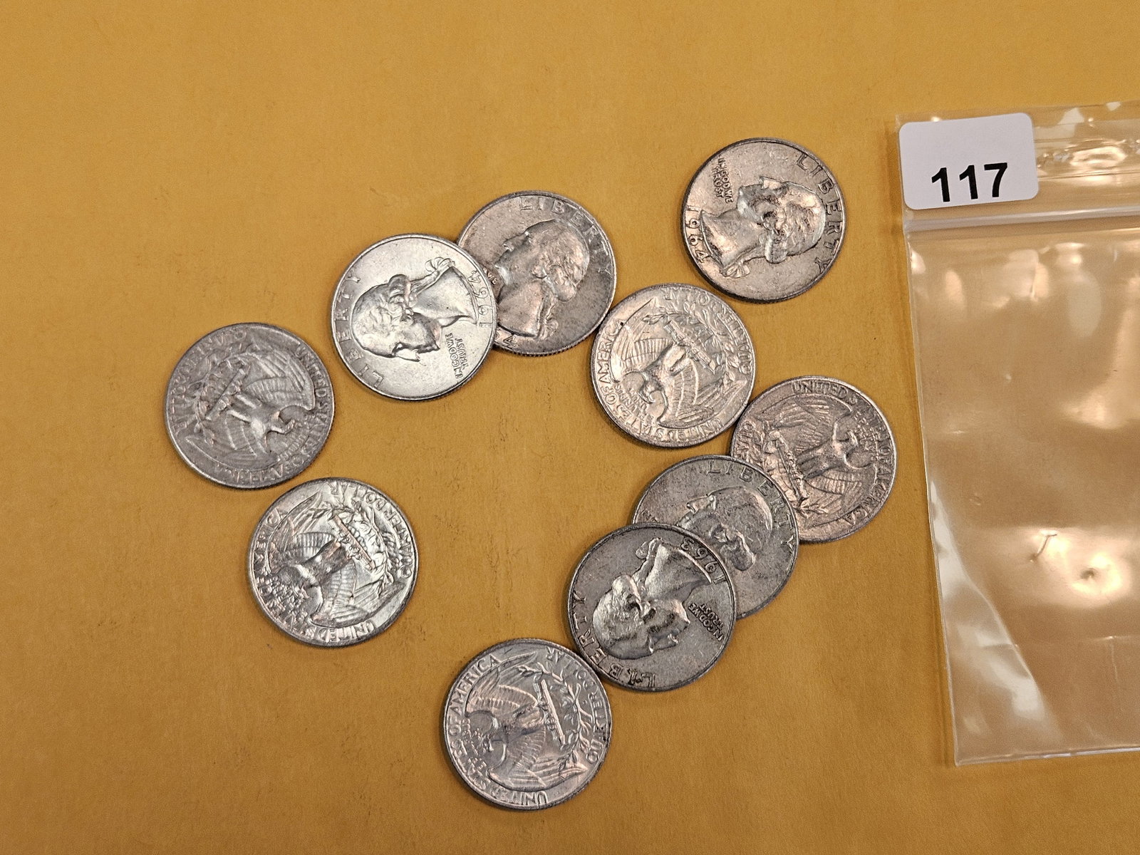 Ten Silver Washington Quarters: Circulated 