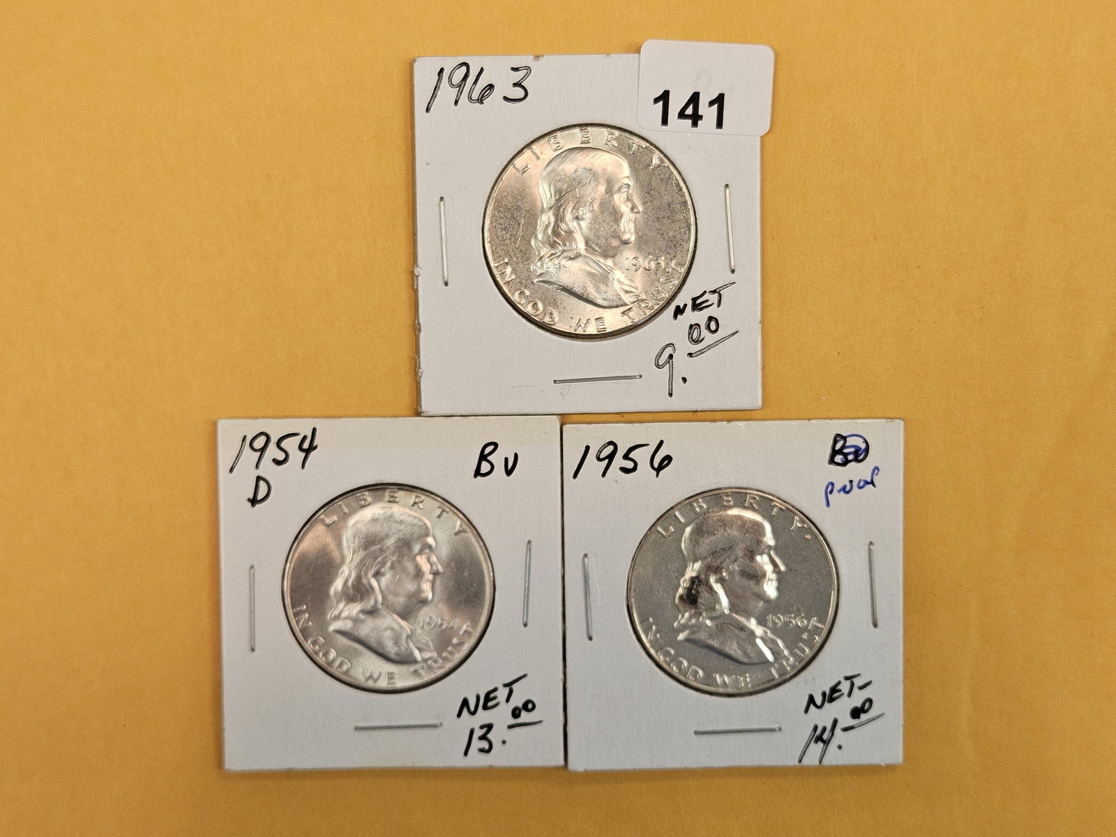 Three Brilliant Uncirculated and Proof Franklin silver Half Dollars (1 of 5)