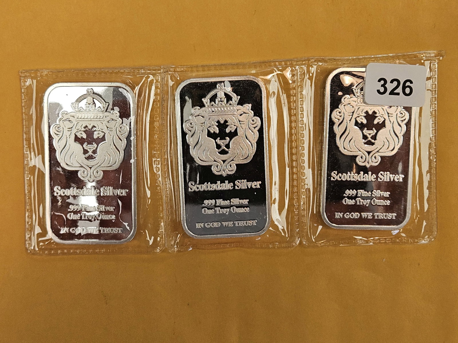 Three 1-Troy ounce .999 fine silver Proof art pieces: Scottsdale Mint 