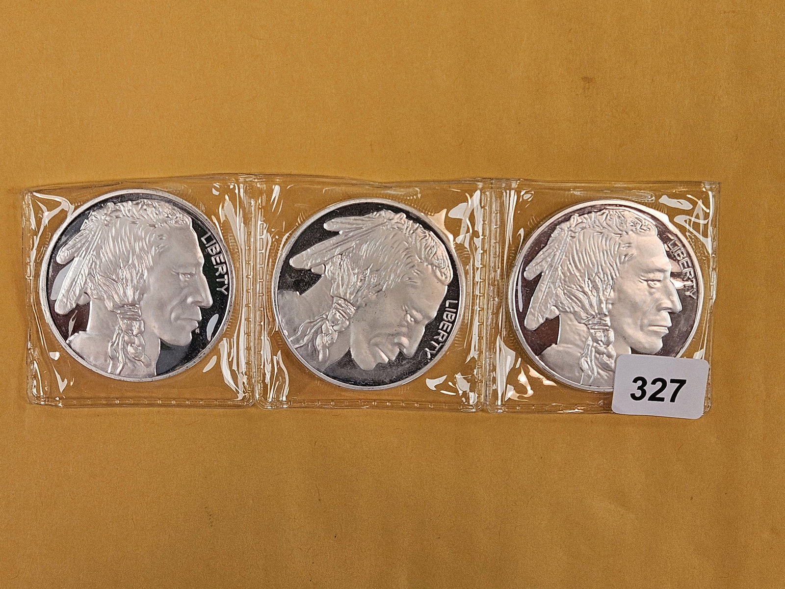 Three 1-Troy ounce .999 fine silver Proof art pieces: Buffalo 