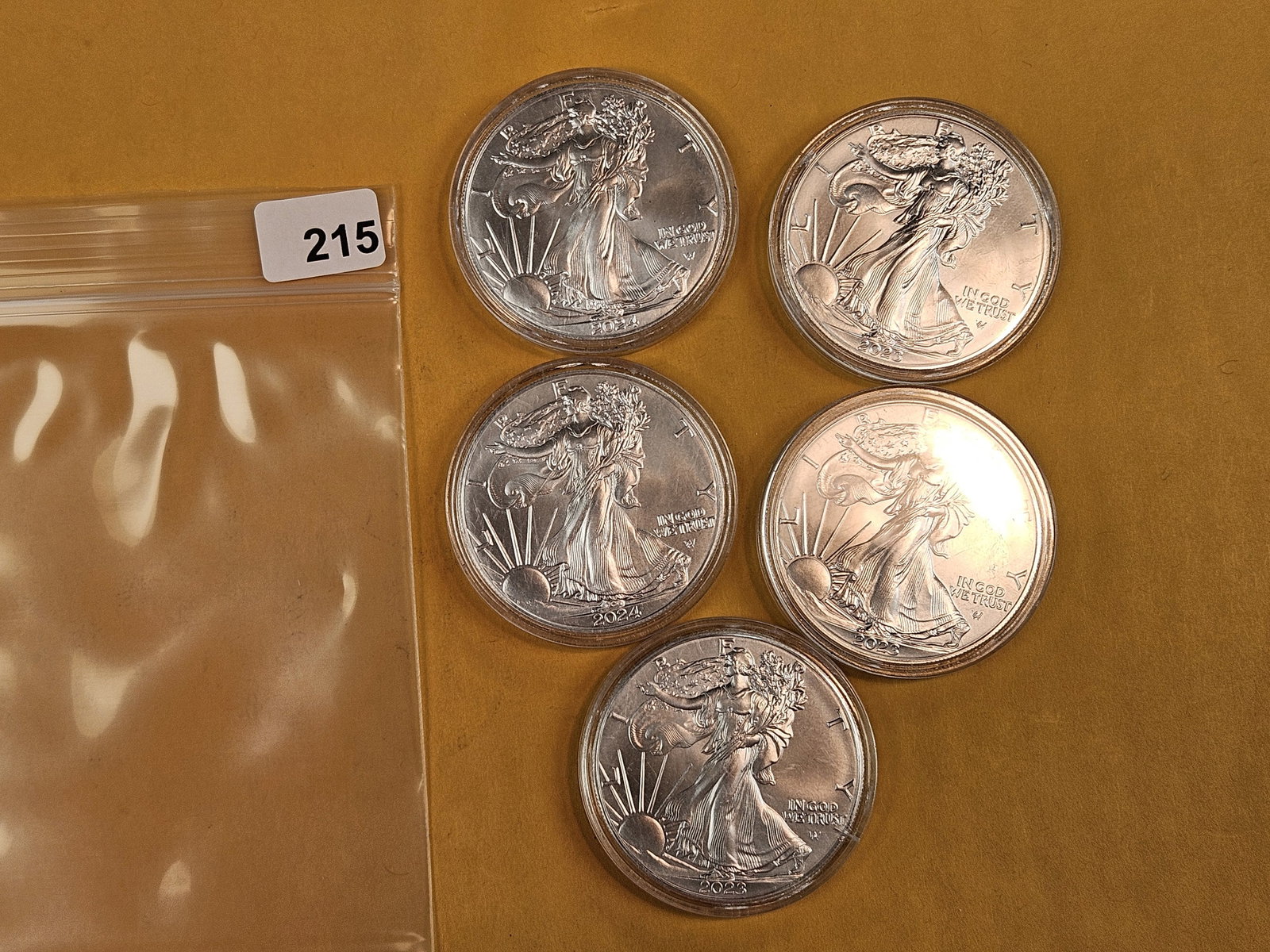 Five GEM Brilliant Uncirculated American Silver Eagles - 2