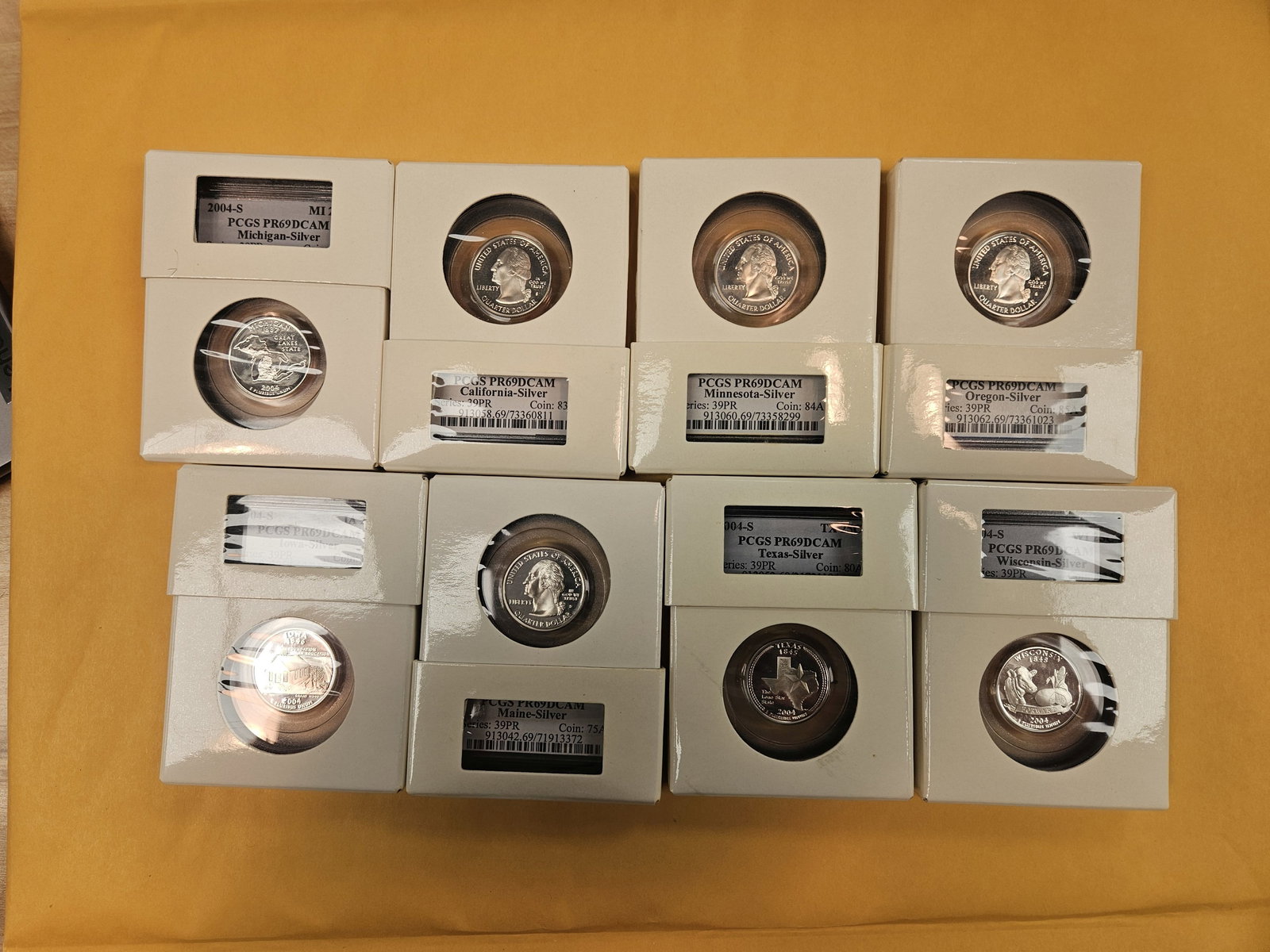 Eight mixed SILVER, GEM Proof Washington Quarters - 3