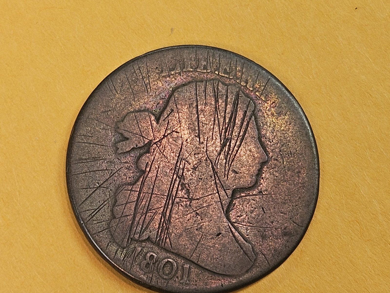 1801 Draped Bust Large Cent: Full date. Scratched