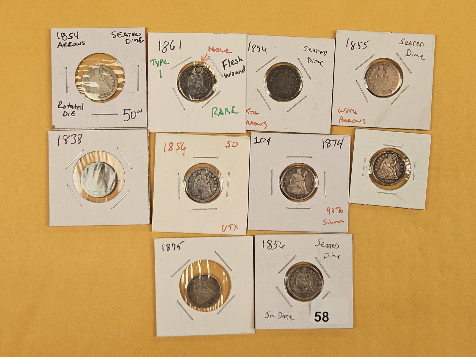 Ten more mixed Seated Liberty silver Dimes: Circulated