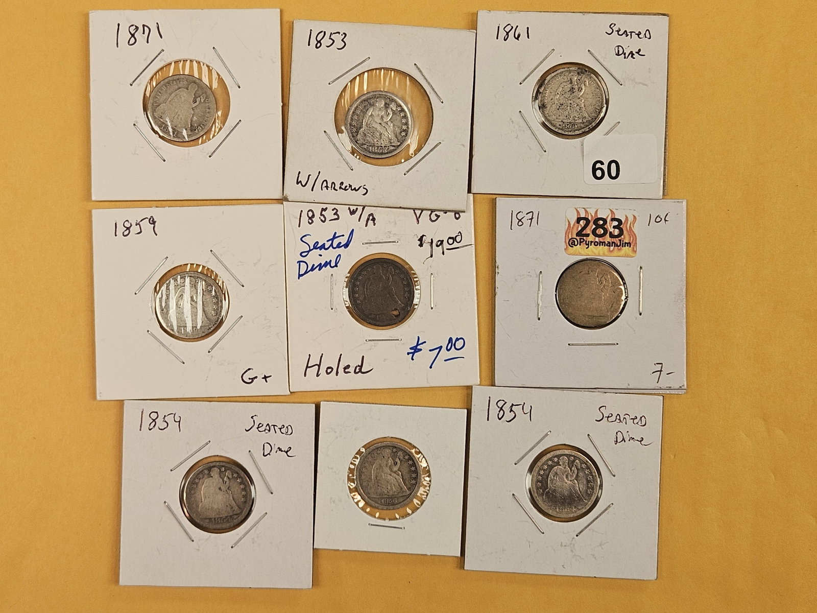 Nine more Seated Liberty Silver Dimes: Circulated