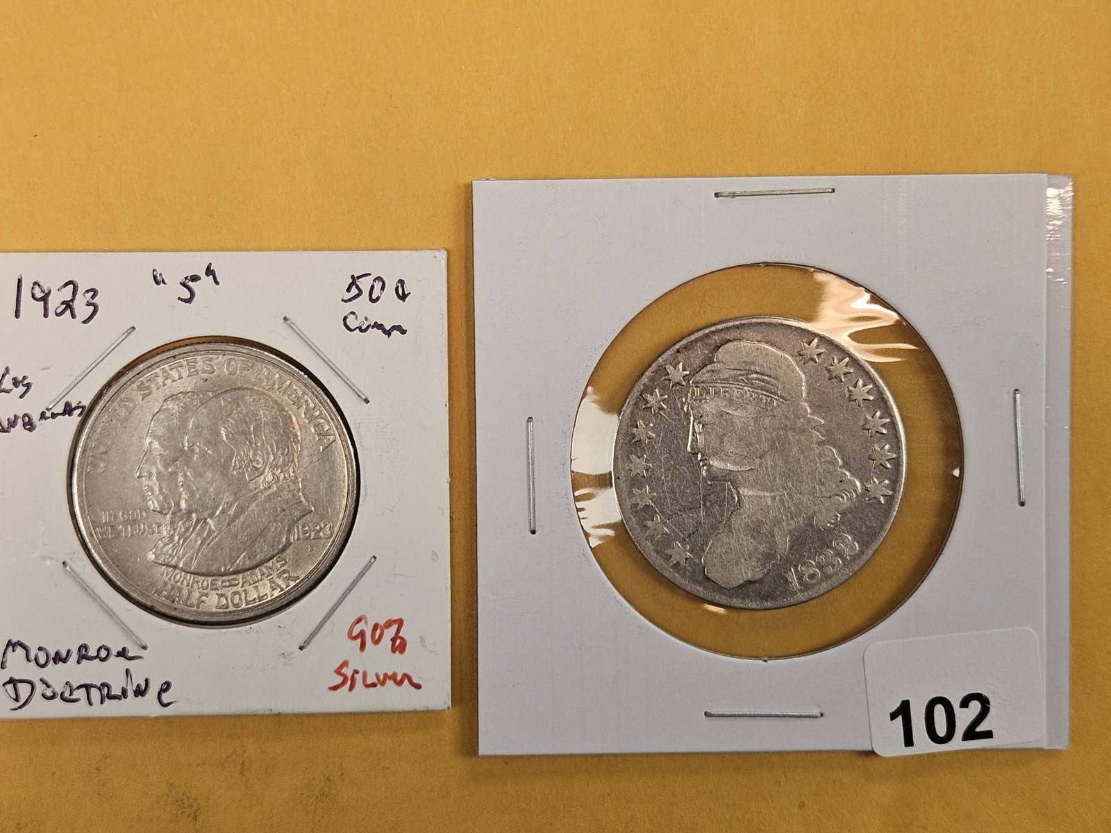 1832 Capped Bust and 1923-S Monroe Doctrine silver half dollars (1 of 5)