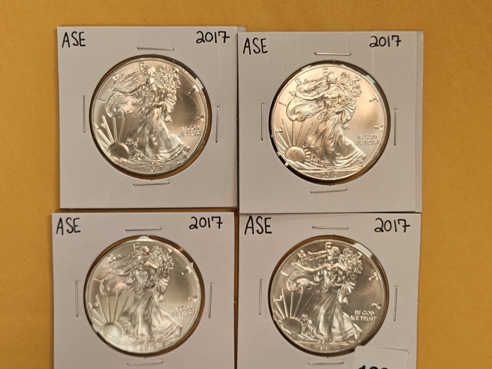 Four Brilliant Uncirculated American Silver Eagles: 2017
