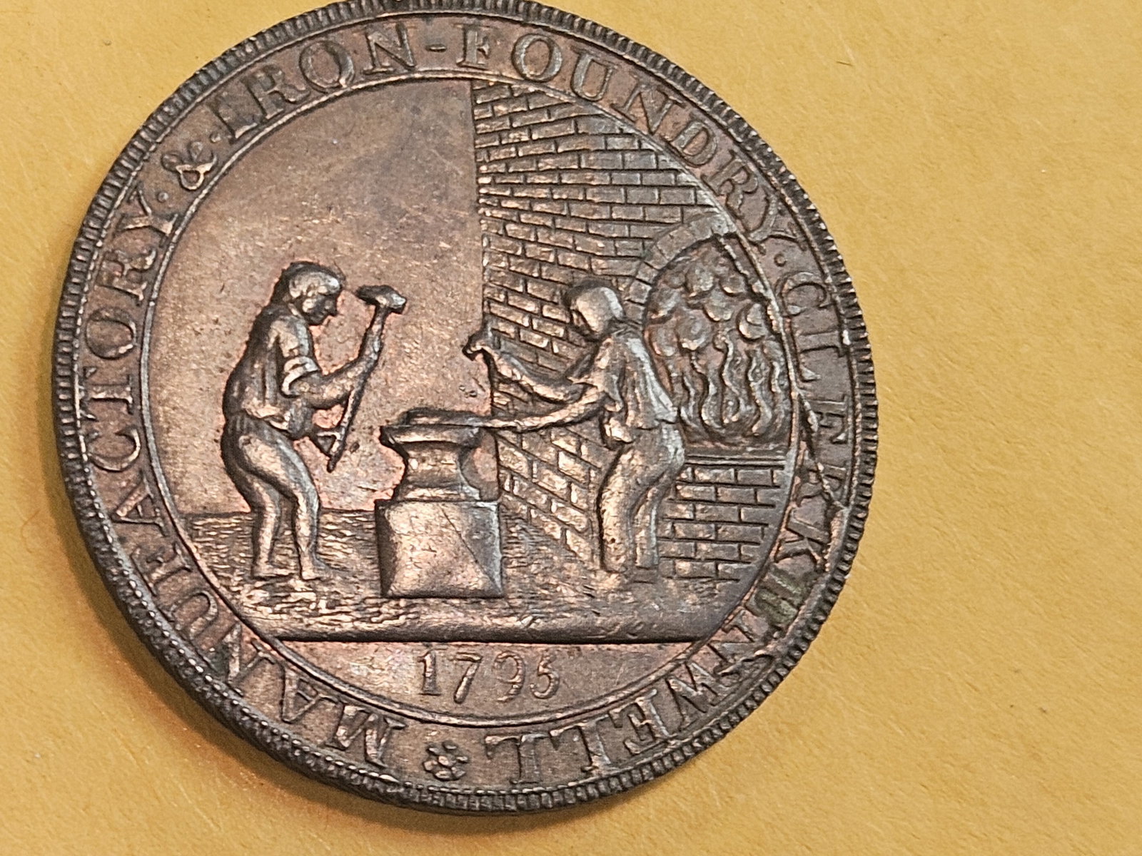 CONDER! 1795 halfpenny copper Conder token in About Uncirculated to Uncirculated - 4