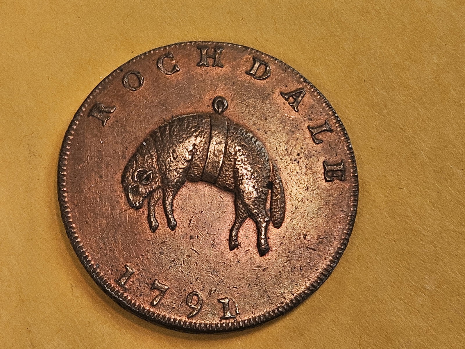 CONDER! Choice AU-UNC Red-Brown 1791 Halfpenny Conder Token: Merchant Token. Rochdale