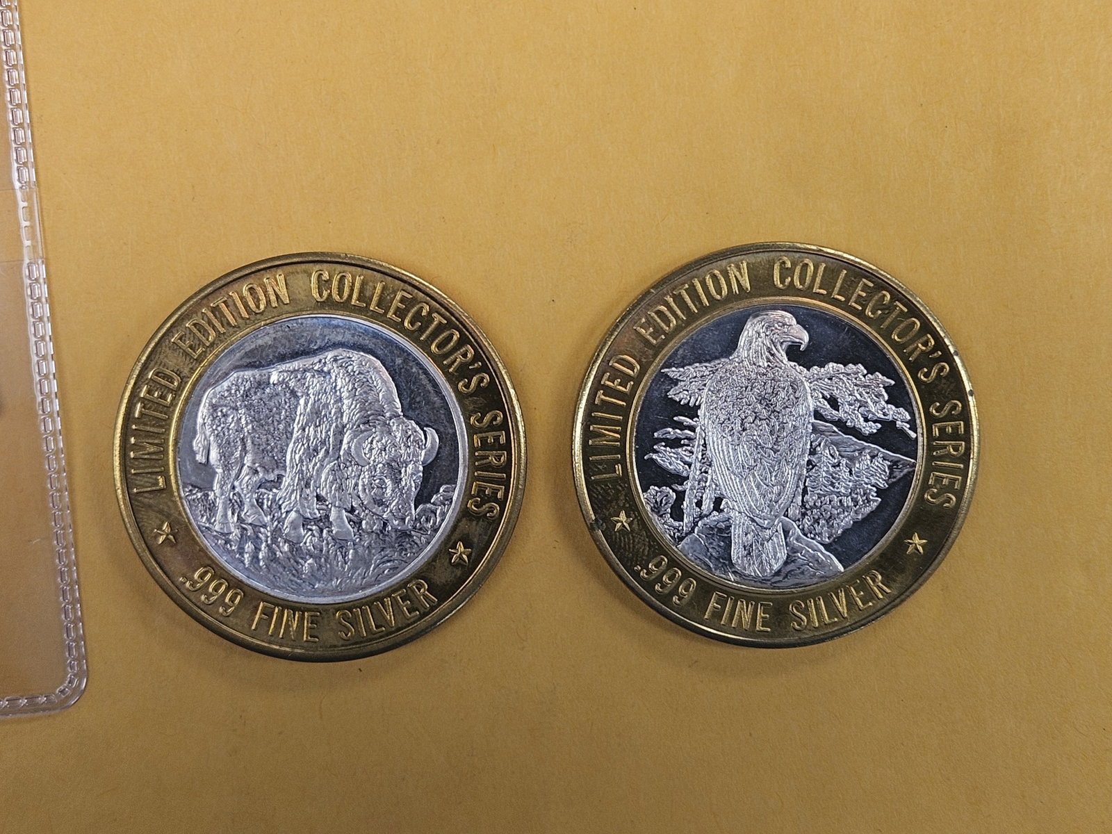 Two Gem Ten Dollar .999 Fine Silver Center Casino Tokens: Mixed