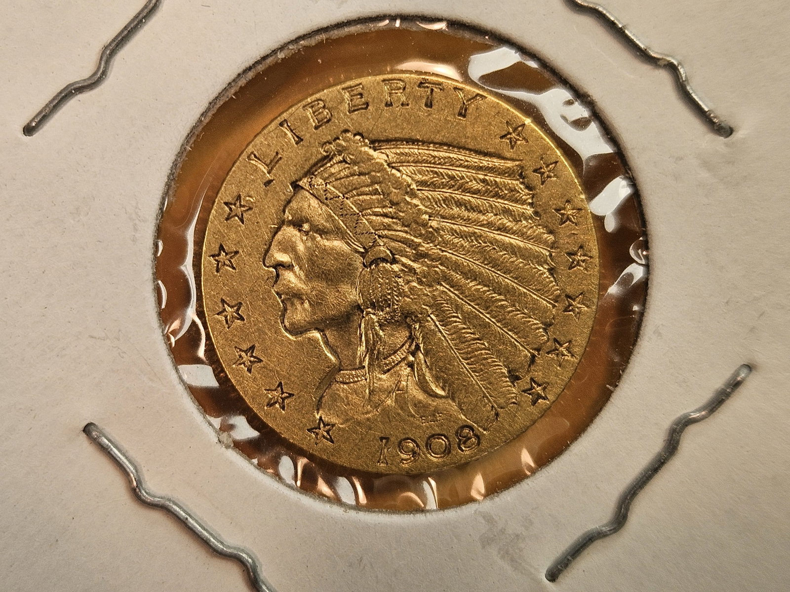 GOLD! Bright 1908 Indian Head Gold $2.5 Dollar Quarter Eagle - 3