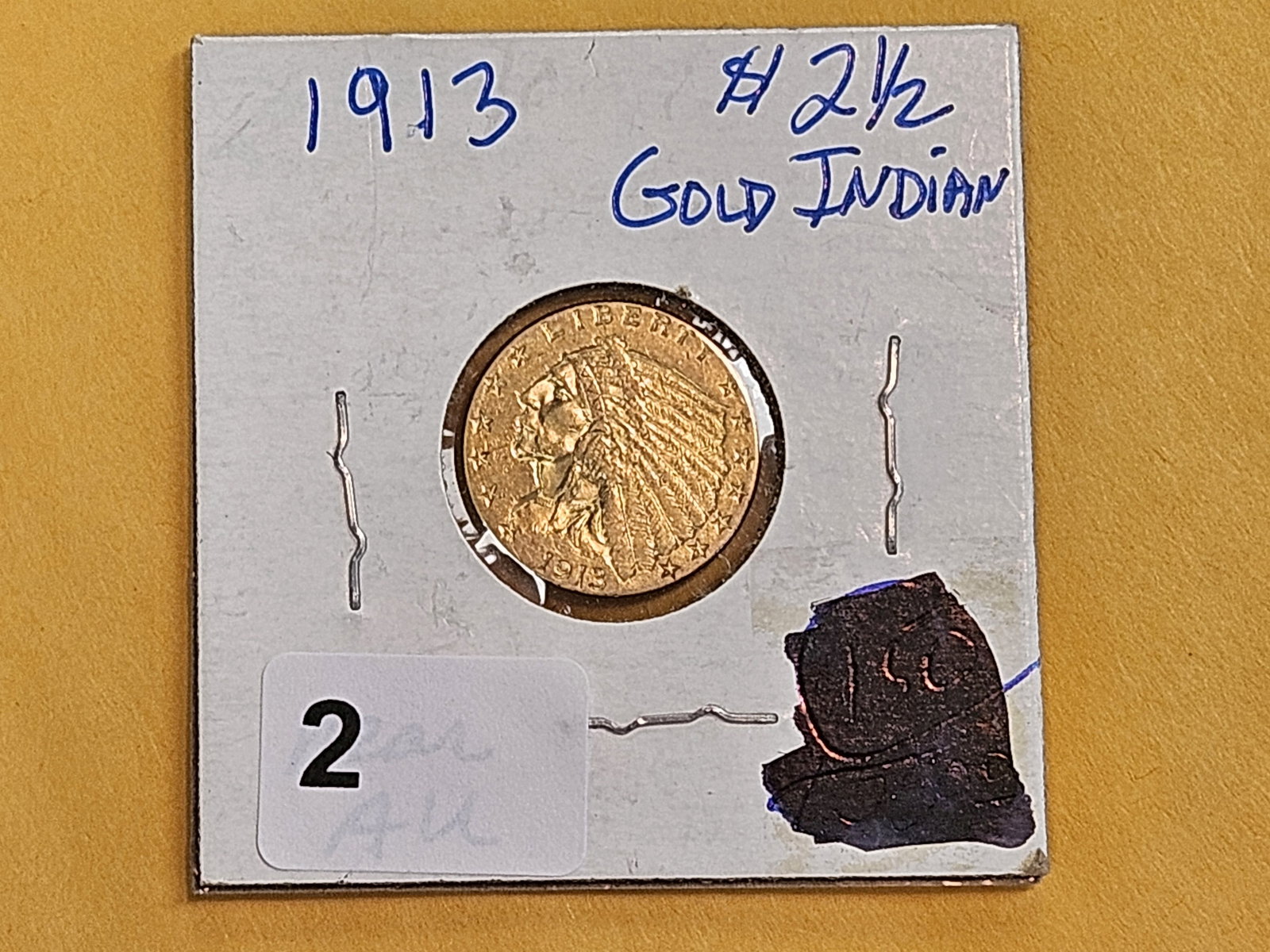 GOLD! Bright 1913 Indian Head Gold $2.5 Dollar Quarter Eagle - 2