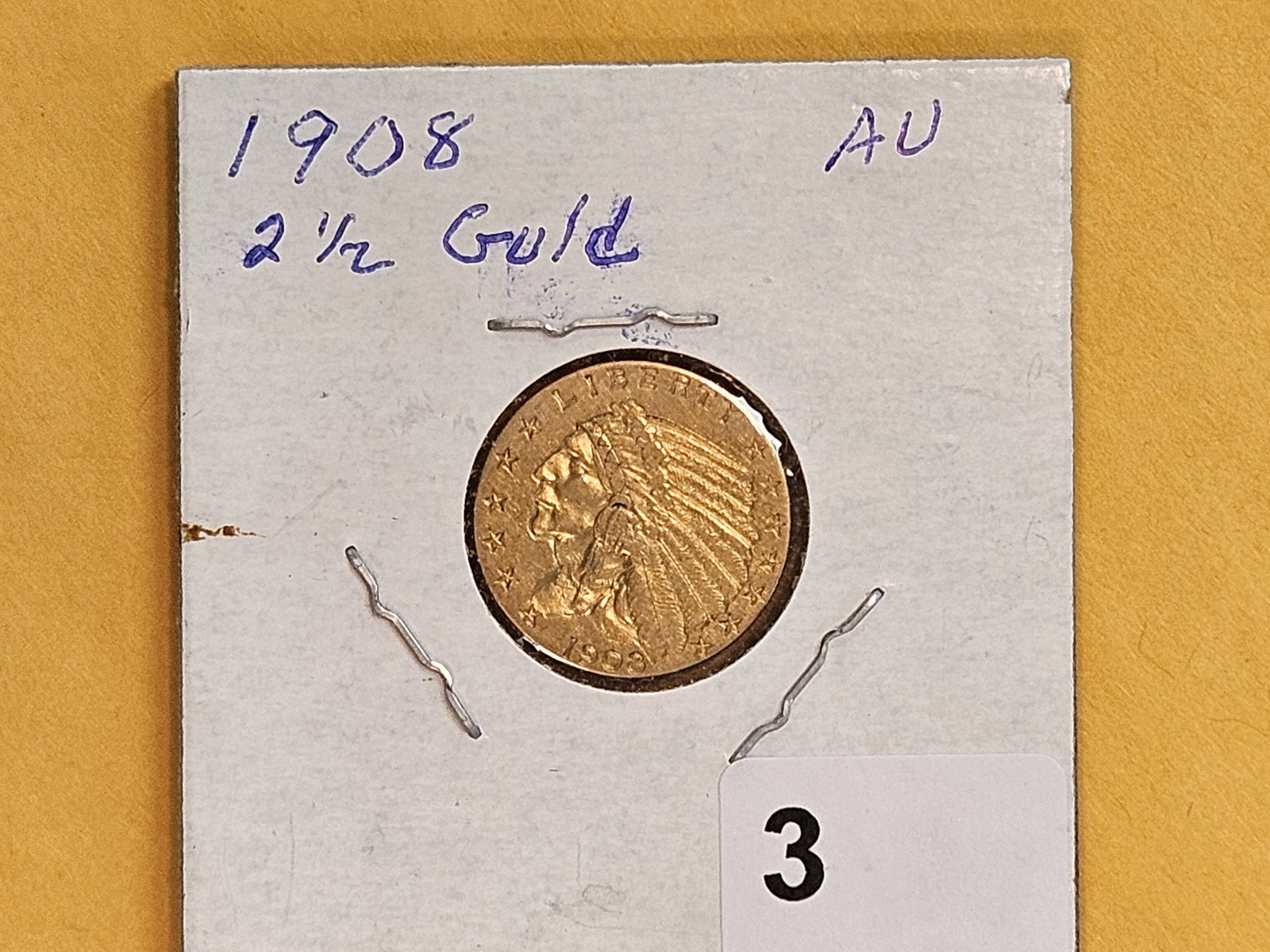 GOLD! Bright 1908 Indian Head Gold $2.5 Dollar Quarter Eagle - 2