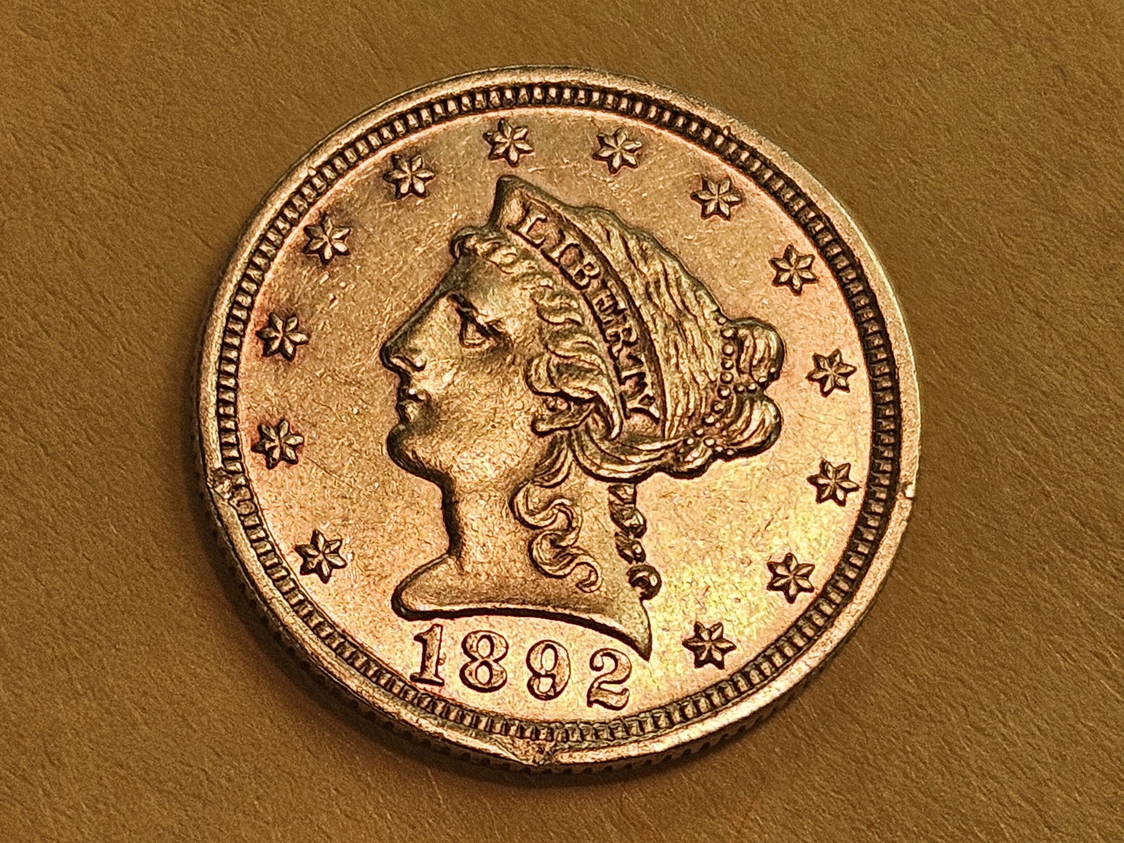GOLD! Choice Brilliant Uncirculated - details 1892 Gold Liberty Head $2.5 Dollars - 3