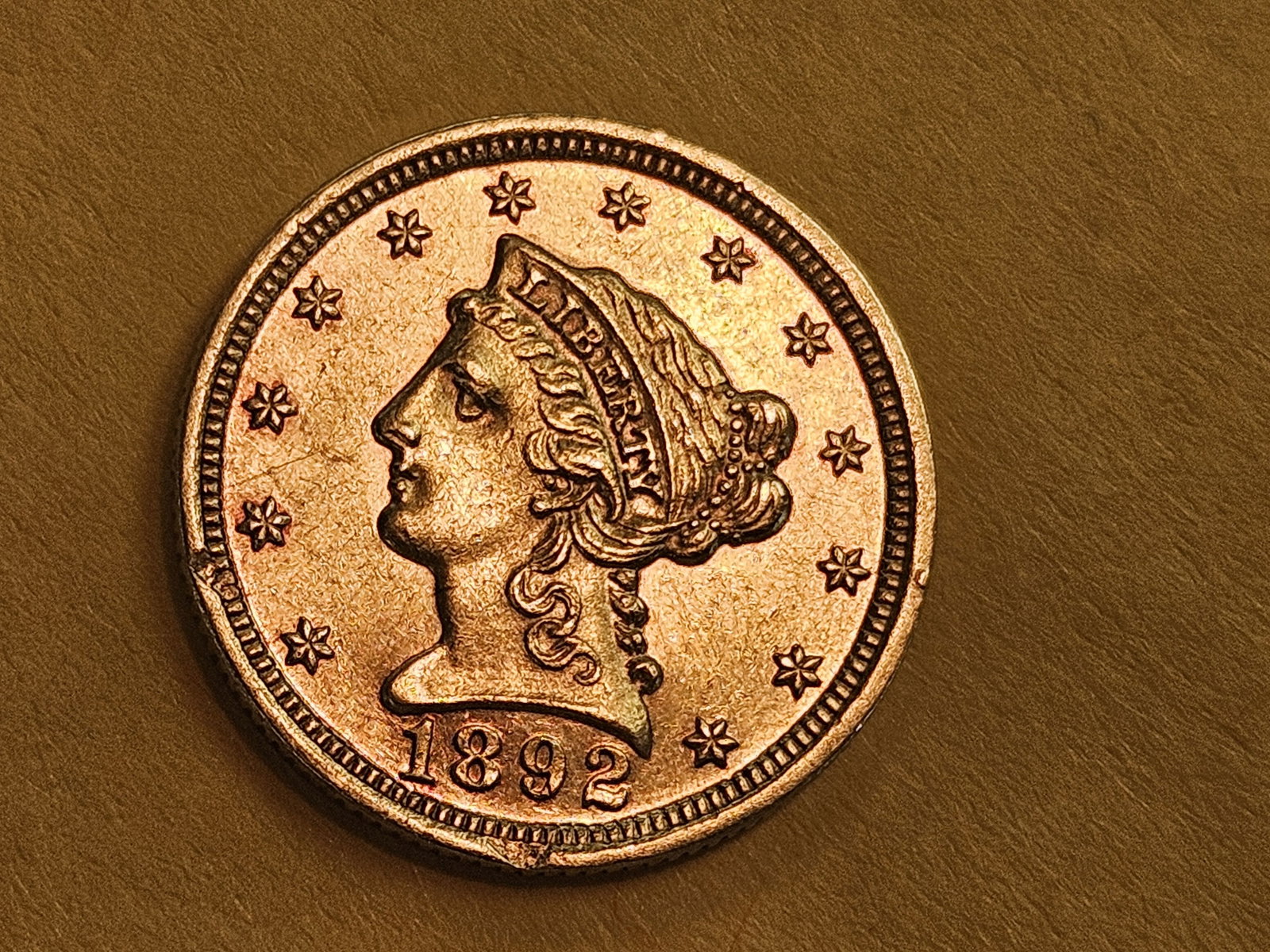 GOLD! Choice Brilliant Uncirculated - details 1892 Gold Liberty Head $2.5 Dollars - 4