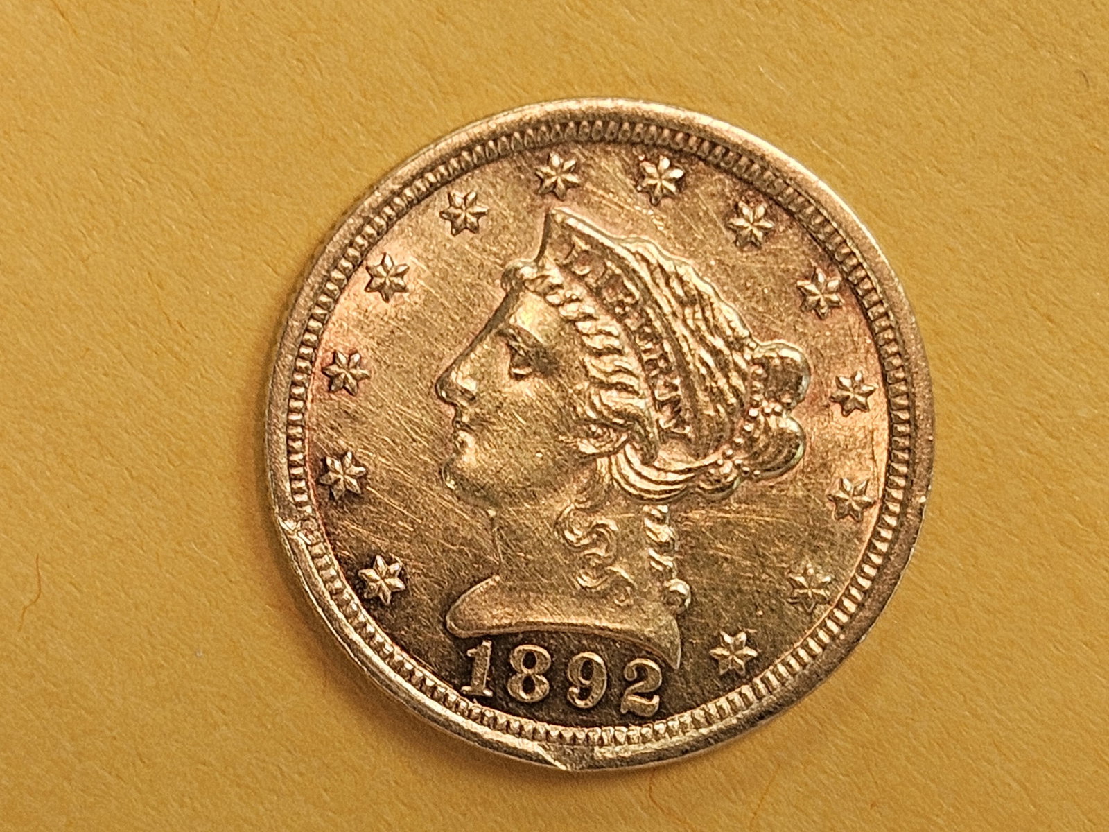 GOLD! Choice Brilliant Uncirculated - details 1892 Gold Liberty Head $2.5 Dollars - 5