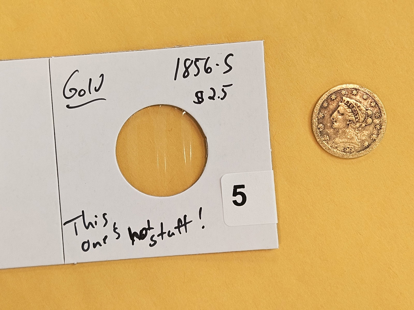 GOLD! 1856-S Gold $2.5 Dollar Liberty Head Quarter Eagle - 2