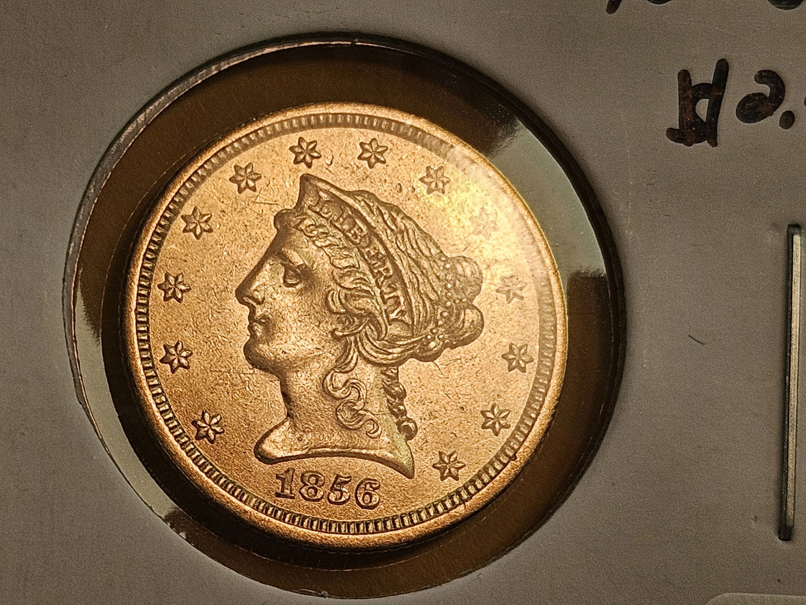 * Better Date * GOLD! 1856 Liberty Head Gold $2.5 Dollars in Brilliant About Uncirculated plus! - 3
