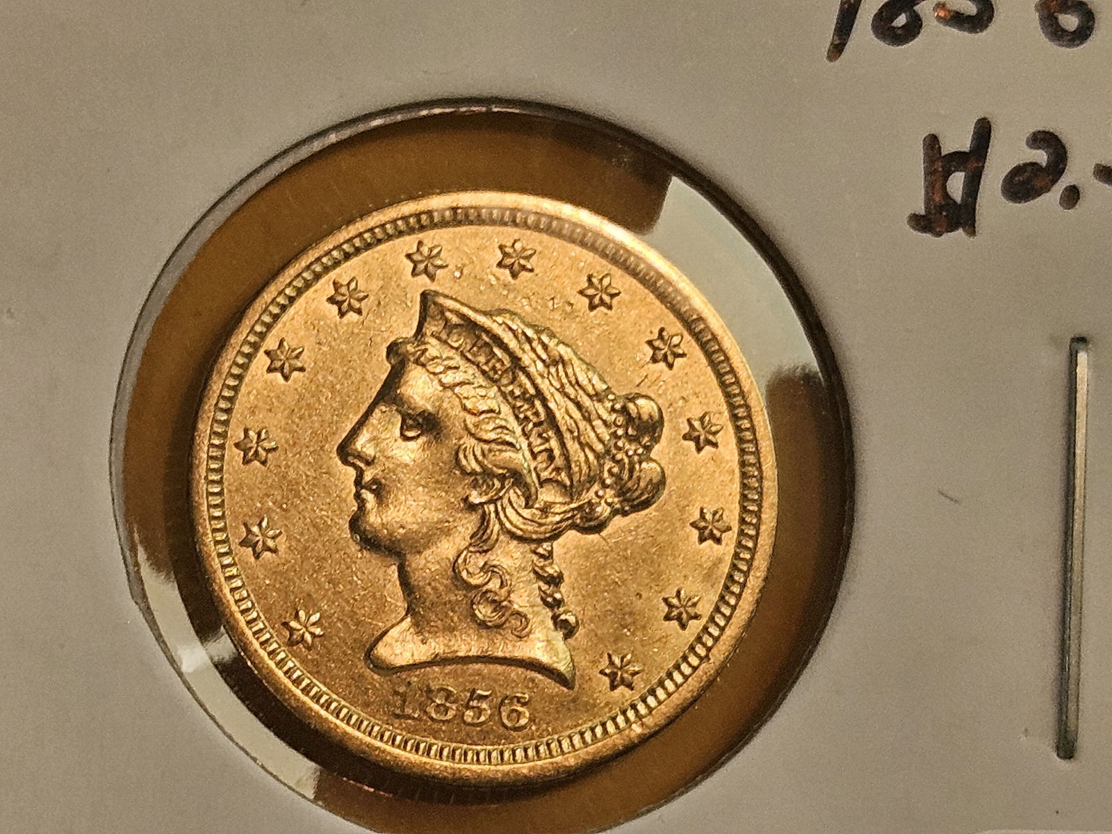* Better Date * GOLD! 1856 Liberty Head Gold $2.5 Dollars in Brilliant About Uncirculated plus! - 4