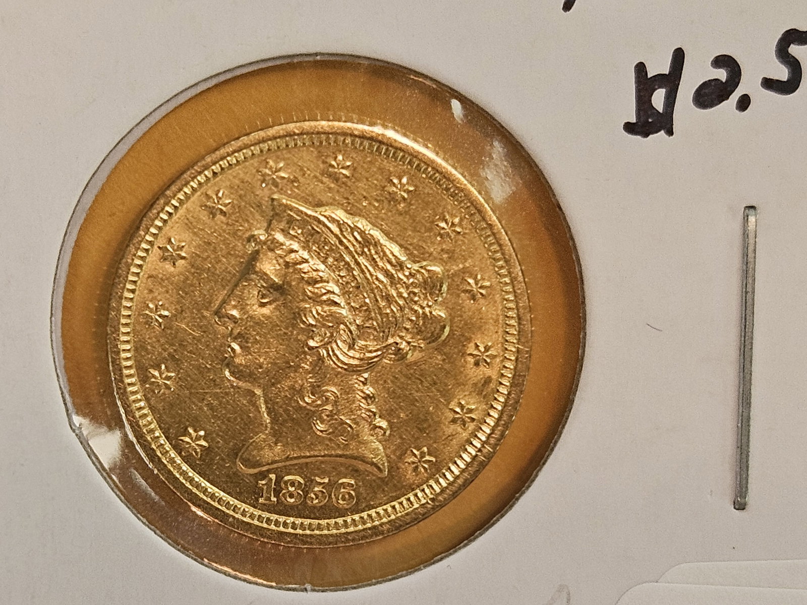 * Better Date * GOLD! 1856 Liberty Head Gold $2.5 Dollars in Brilliant About Uncirculated plus! - 5