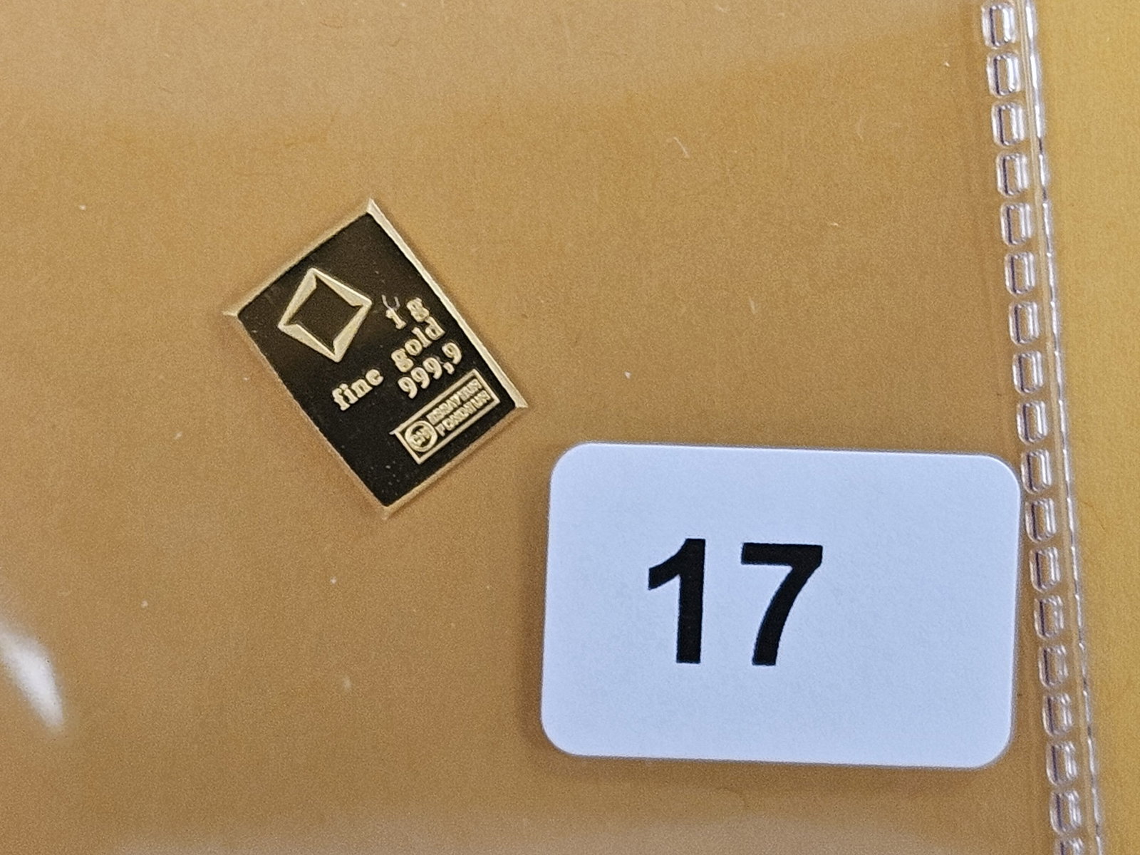 GOLD! Valcambi Suisse One Gram .9999 fine gold bar: From an original Combi-bar