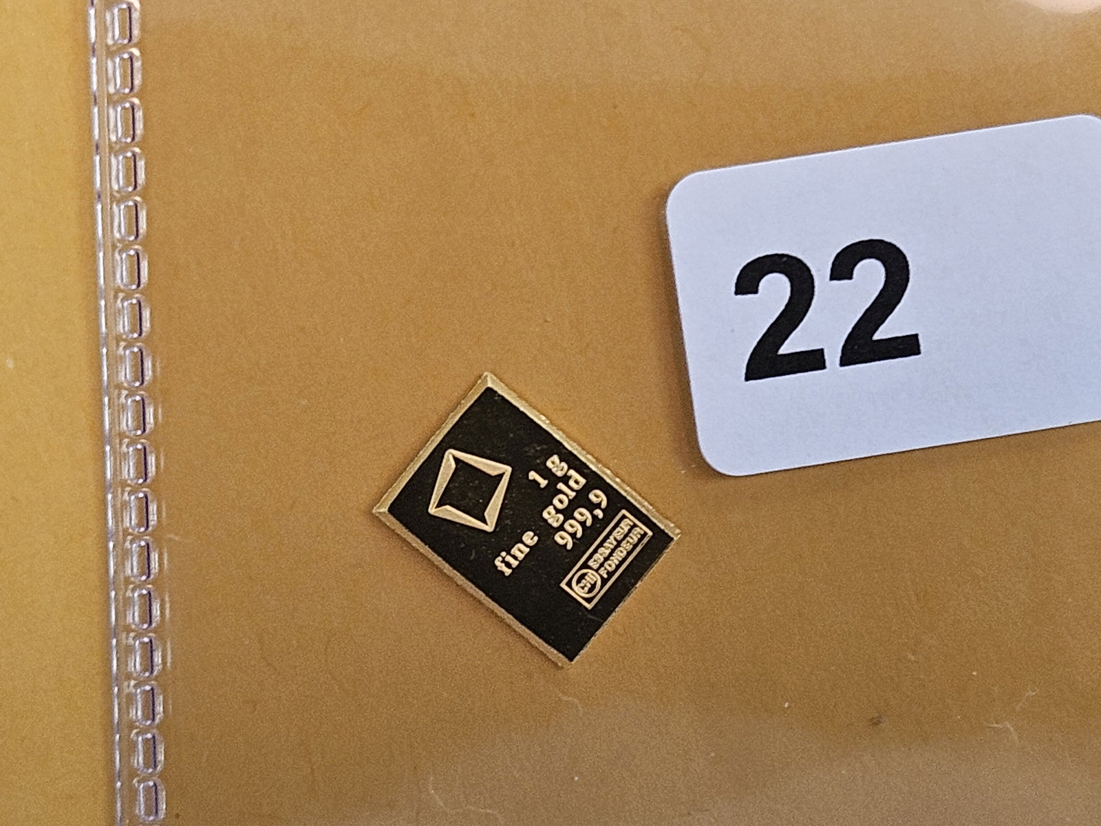 GOLD! Valcambi Suisse One Gram .9999 fine gold bar: From an original Combi-bar