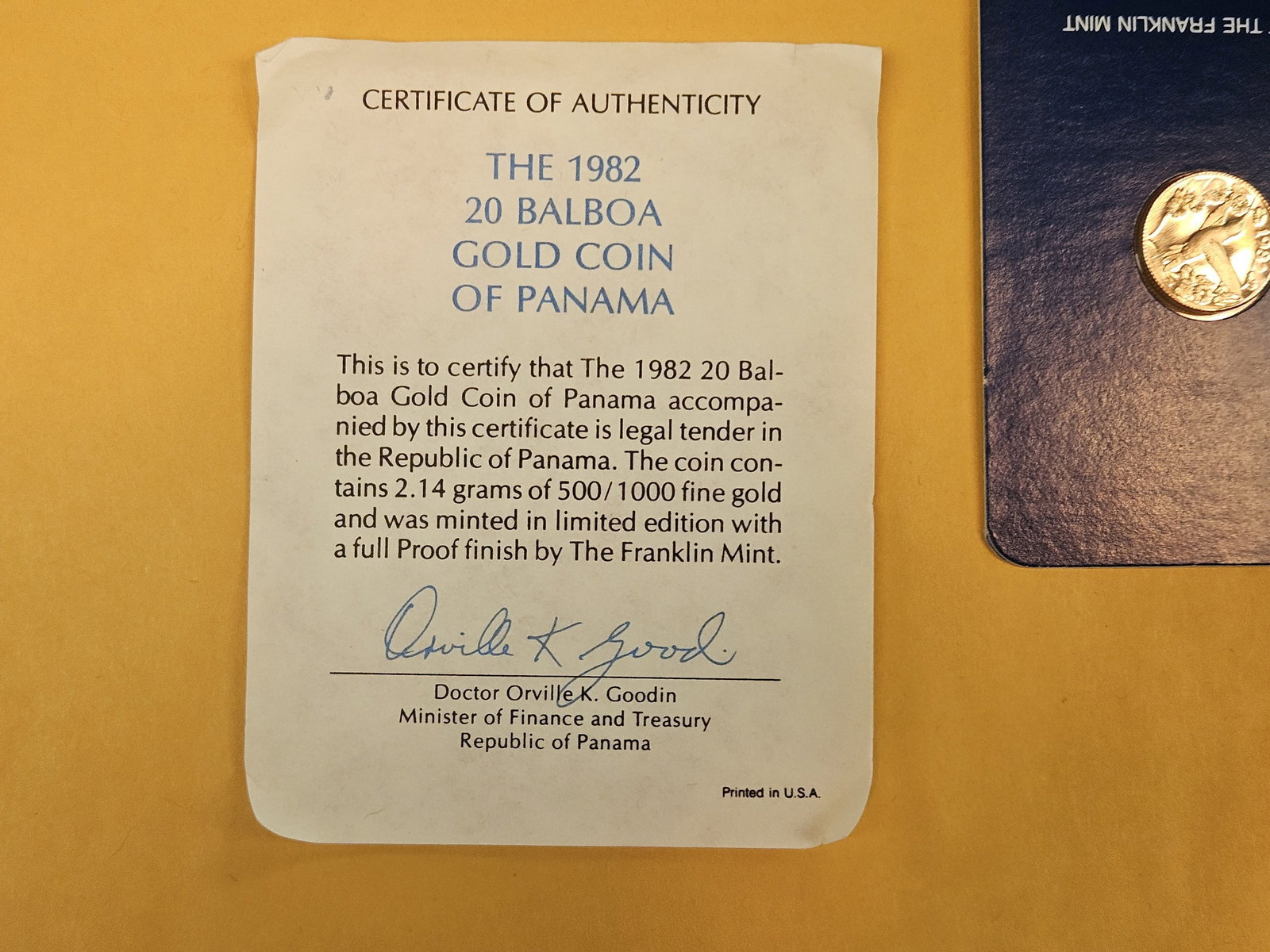 GOLD! 1982 GEM Proof Deep Cameo Panama GOLD Twenty Balboas - 2