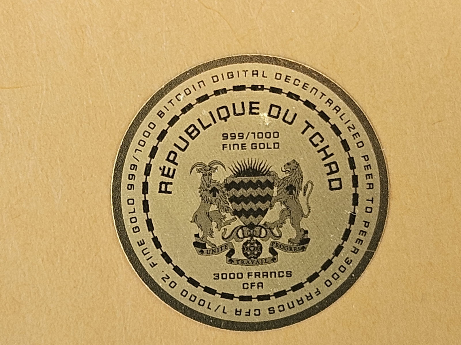GOLD! GEM Republique du Tchad GOLD 3000 Francs: BITCOIN!