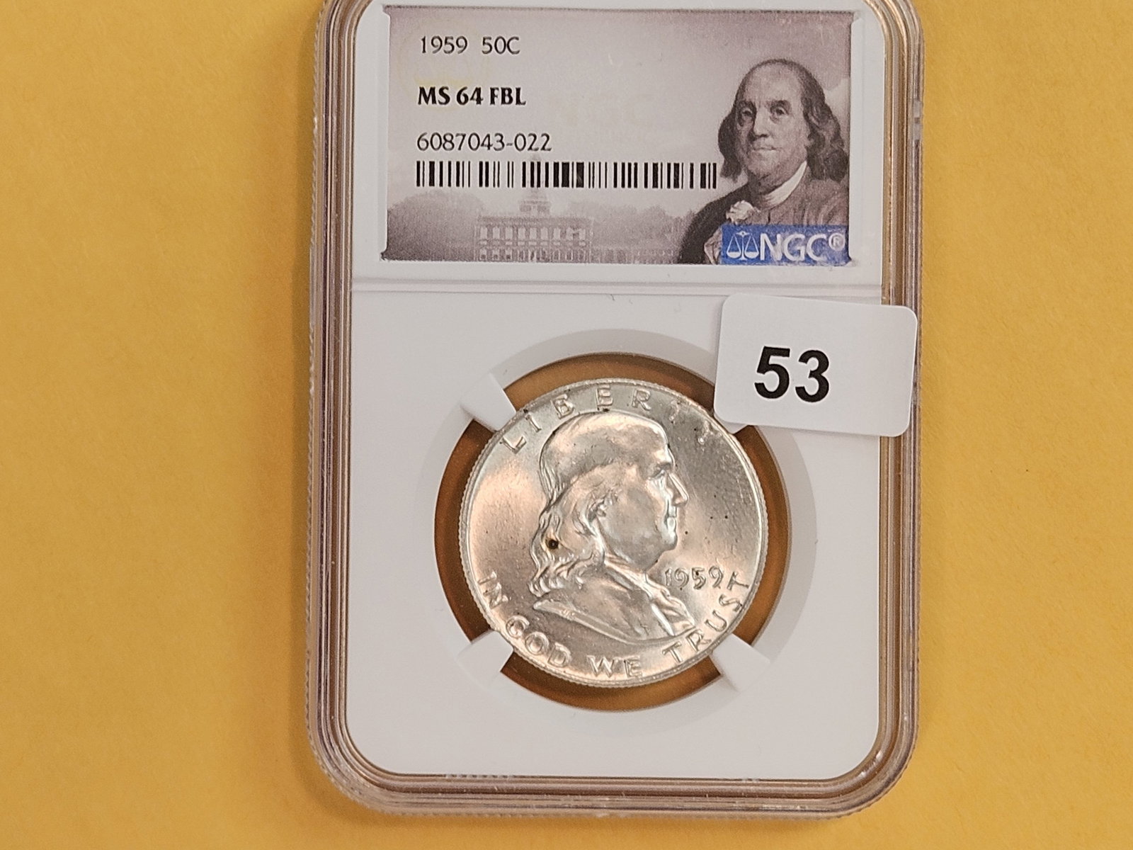 NGC 1959 Franklin silver Half Dollar in Mint State 64 FBL - 2