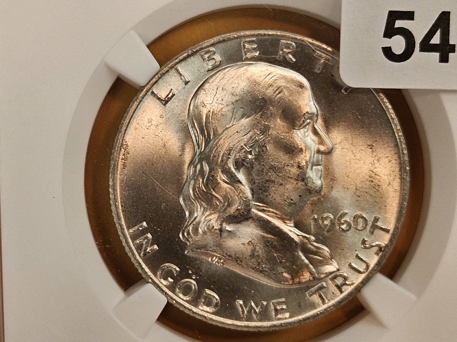 NGC 1960-D Franklin silver Half Dollar in Mint State 64 FBL (1 of 4)