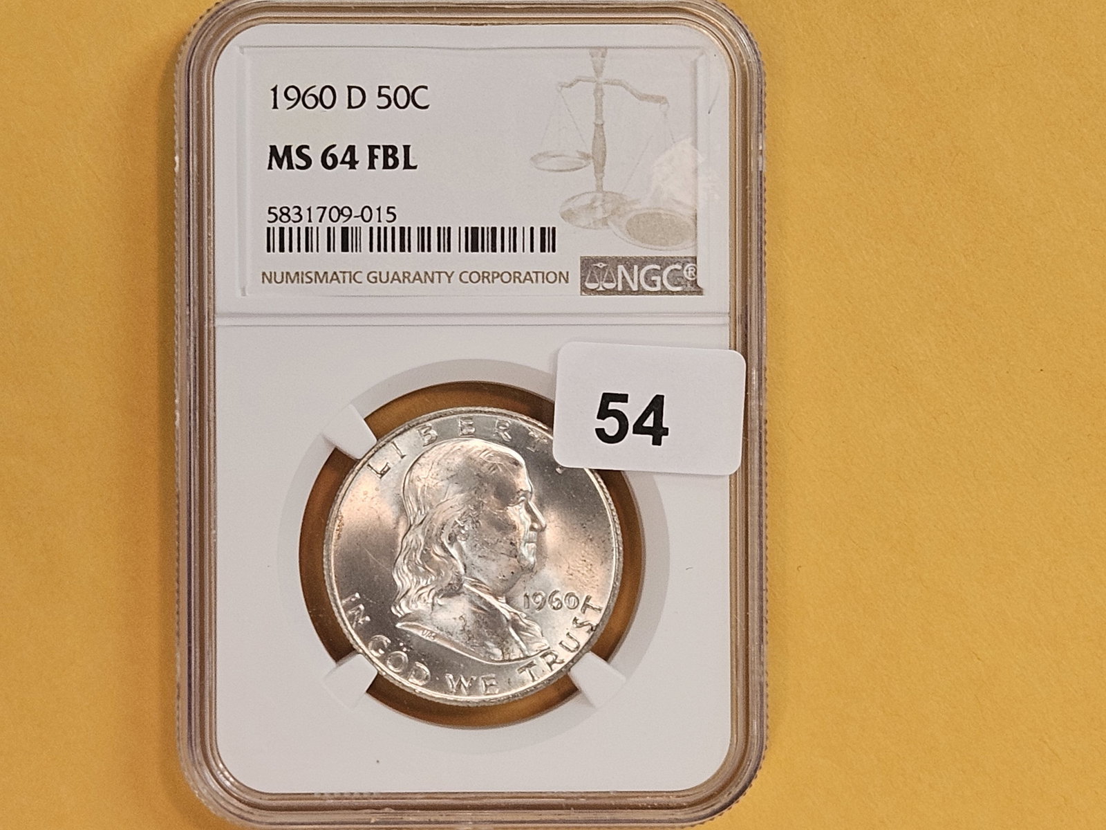 NGC 1960-D Franklin silver Half Dollar in Mint State 64 FBL - 2