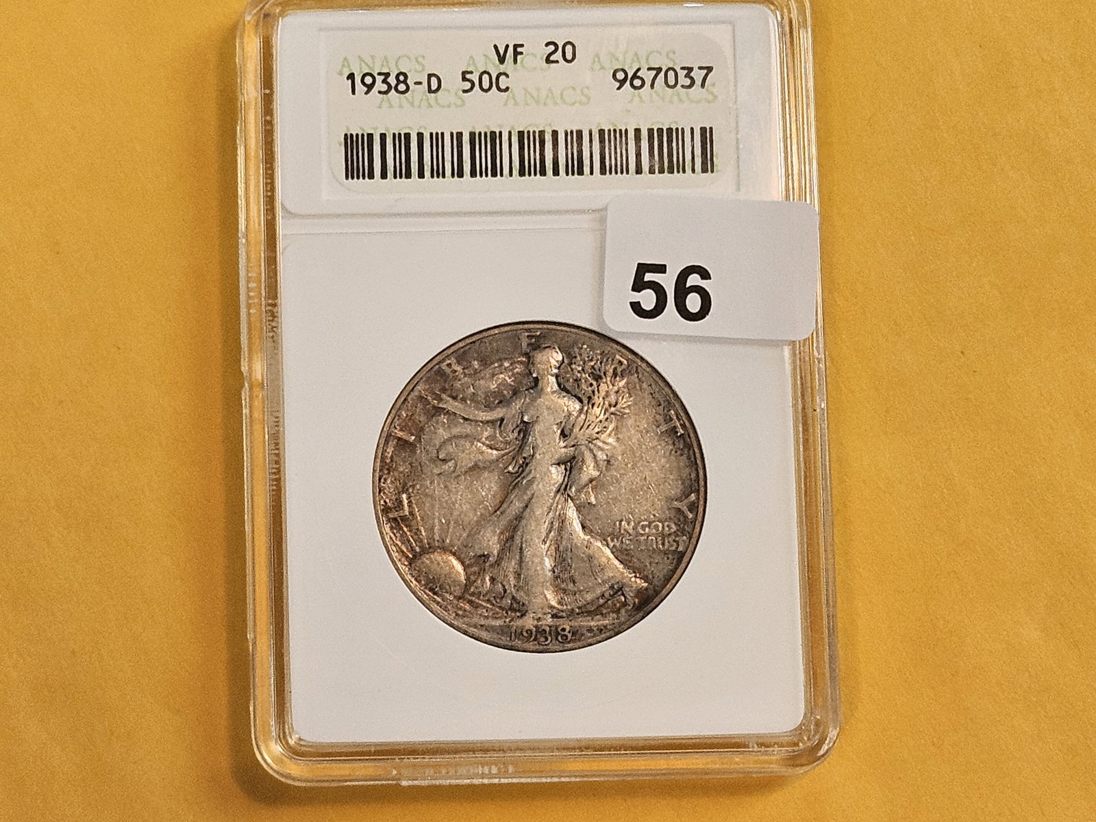 * KEY DATE * ANACS 1938-D Walking Liberty Half Dollar in Very Fine - 20 - 2