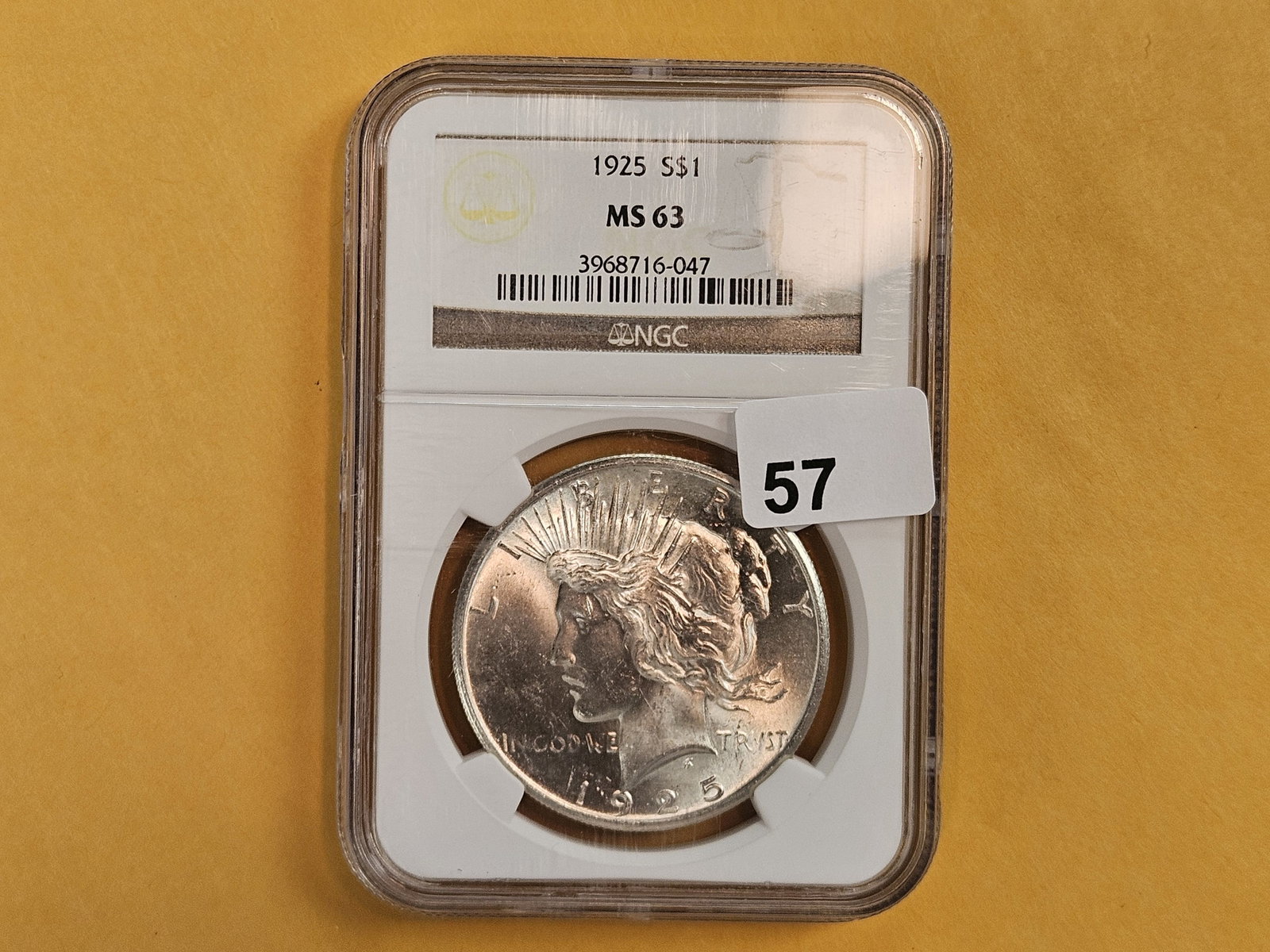 NGC 1925 Peace Silver Dollar in Mint State 63 - 2