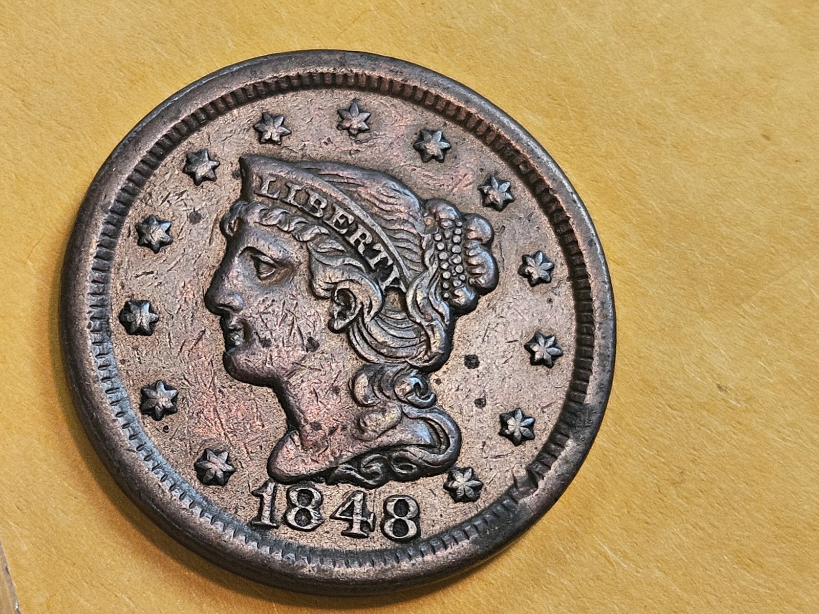 1848 Braided hair Large cent in Extra Fine plus - 3
