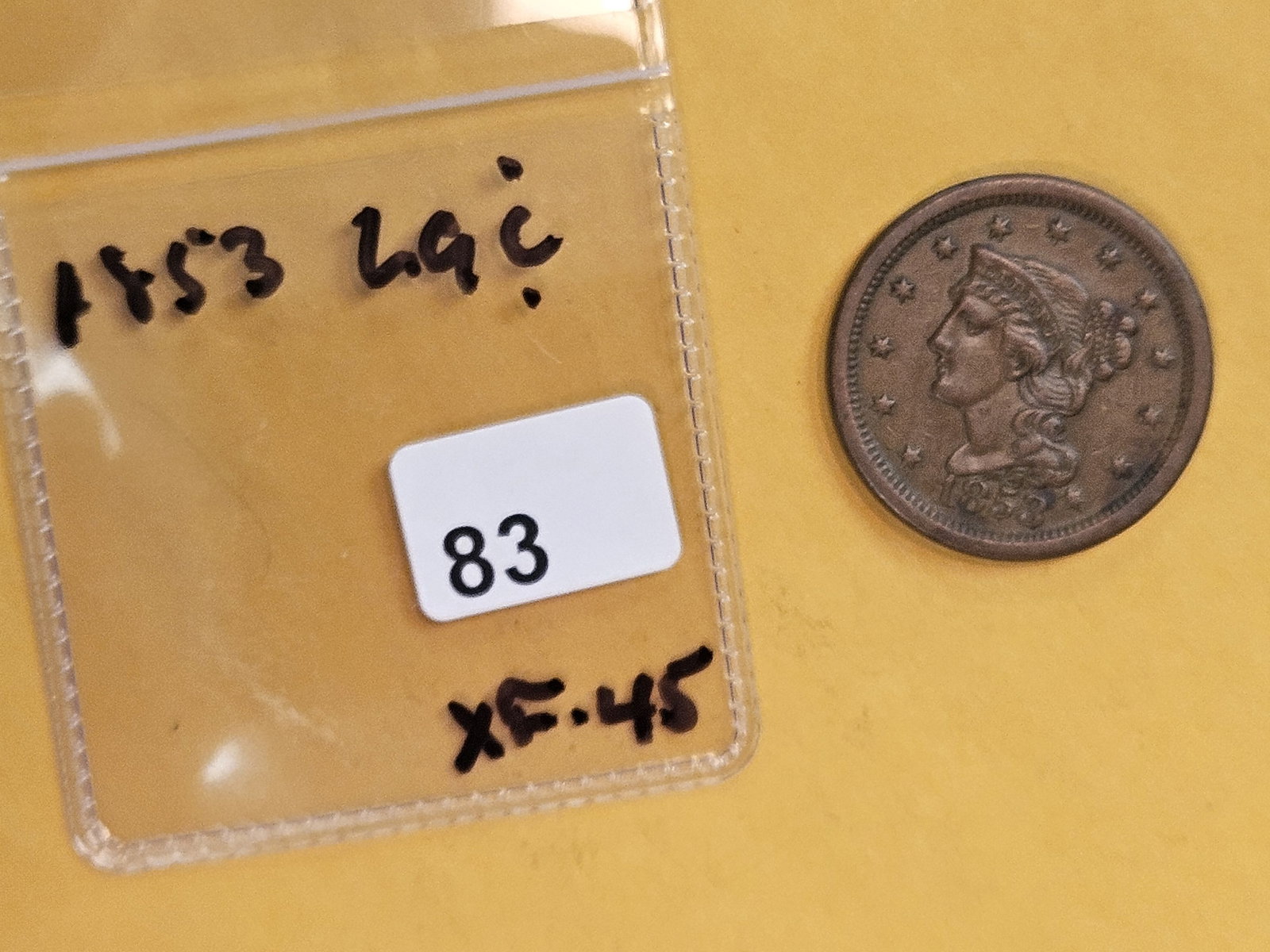 1853 Braided Hair Large cent in Extra Fine - 45 - 2