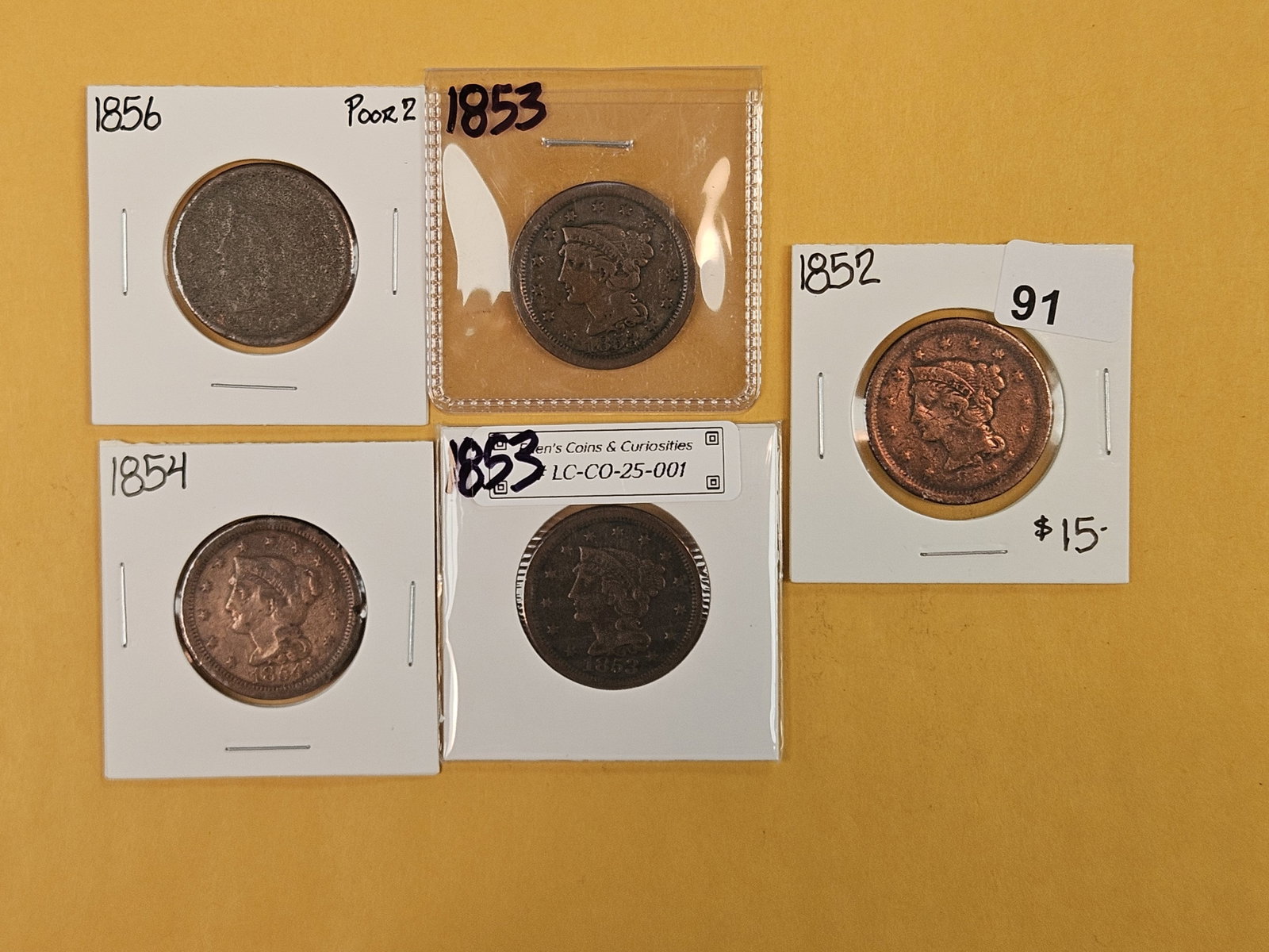 Five Braided hair Large Cents (1 of 5)