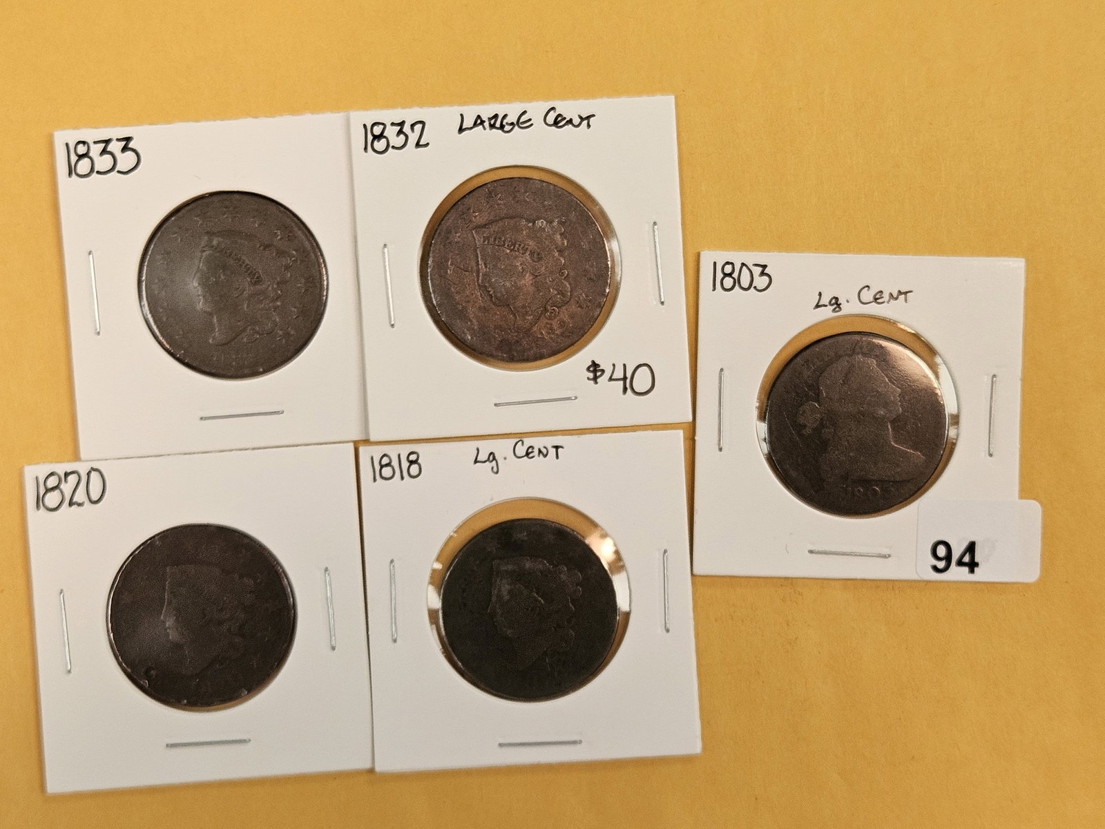 Five Draped Bust and Coronet Head Large Cents: All lower grade