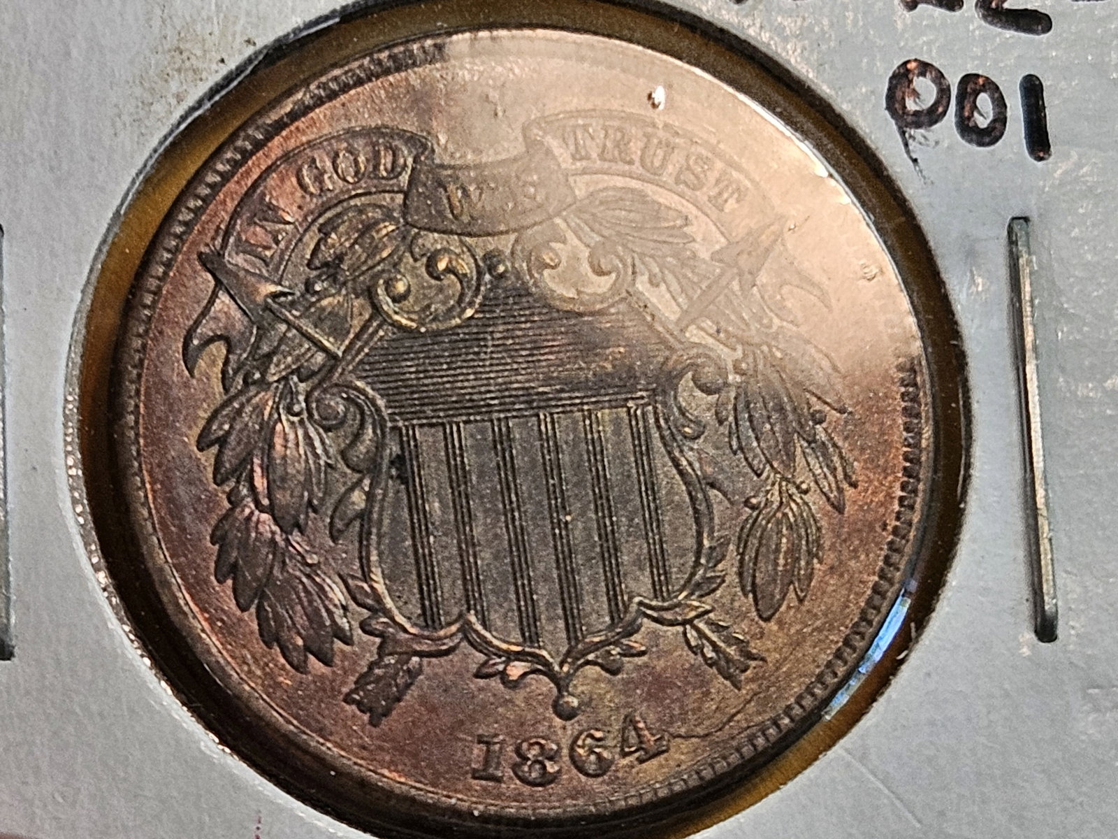 VARIETY! Bright AU-BU Red-Brown 1864 Two Cent piece - 3