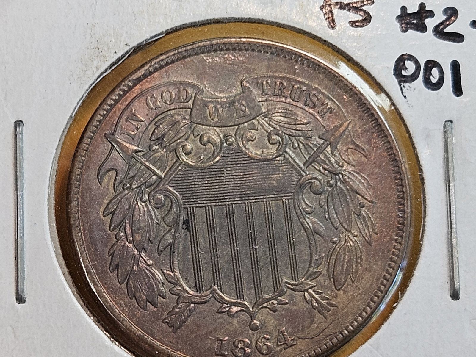 VARIETY! Bright AU-BU Red-Brown 1864 Two Cent piece - 4