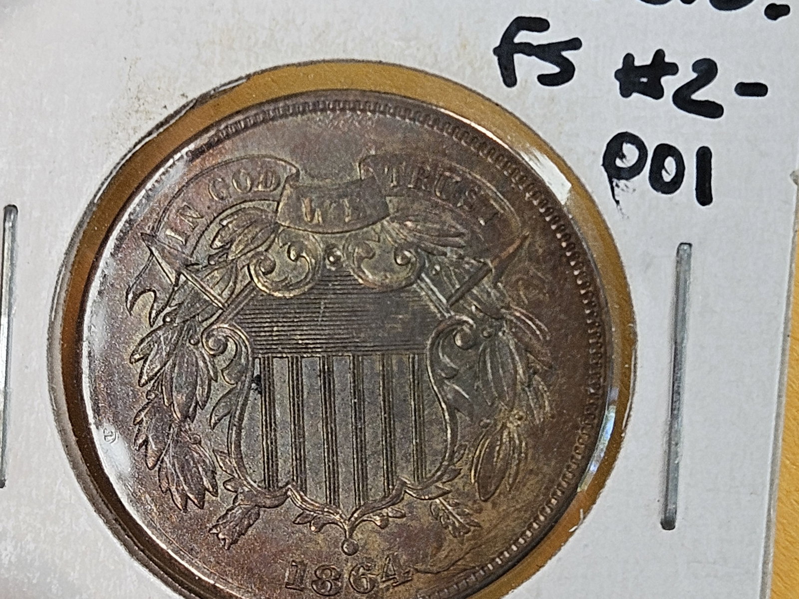 VARIETY! Bright AU-BU Red-Brown 1864 Two Cent piece - 7