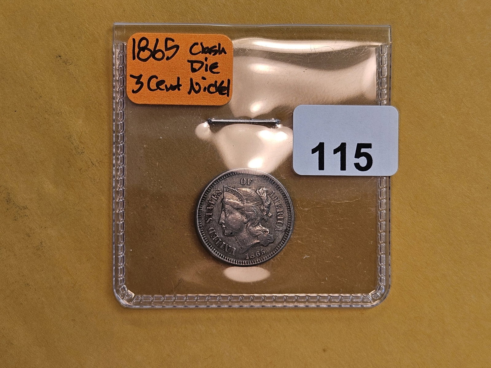 1865 Three cent Nickel in About Uncirculated - 2