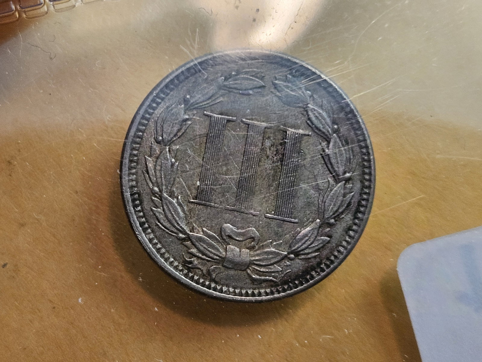 1865 Three cent Nickel in About Uncirculated - 4
